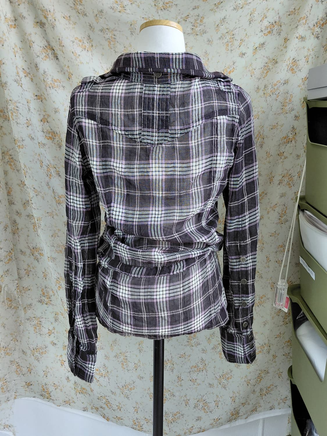 [빈티지] 체크 셔츠 허리 묶음 스타일 상품이미지4