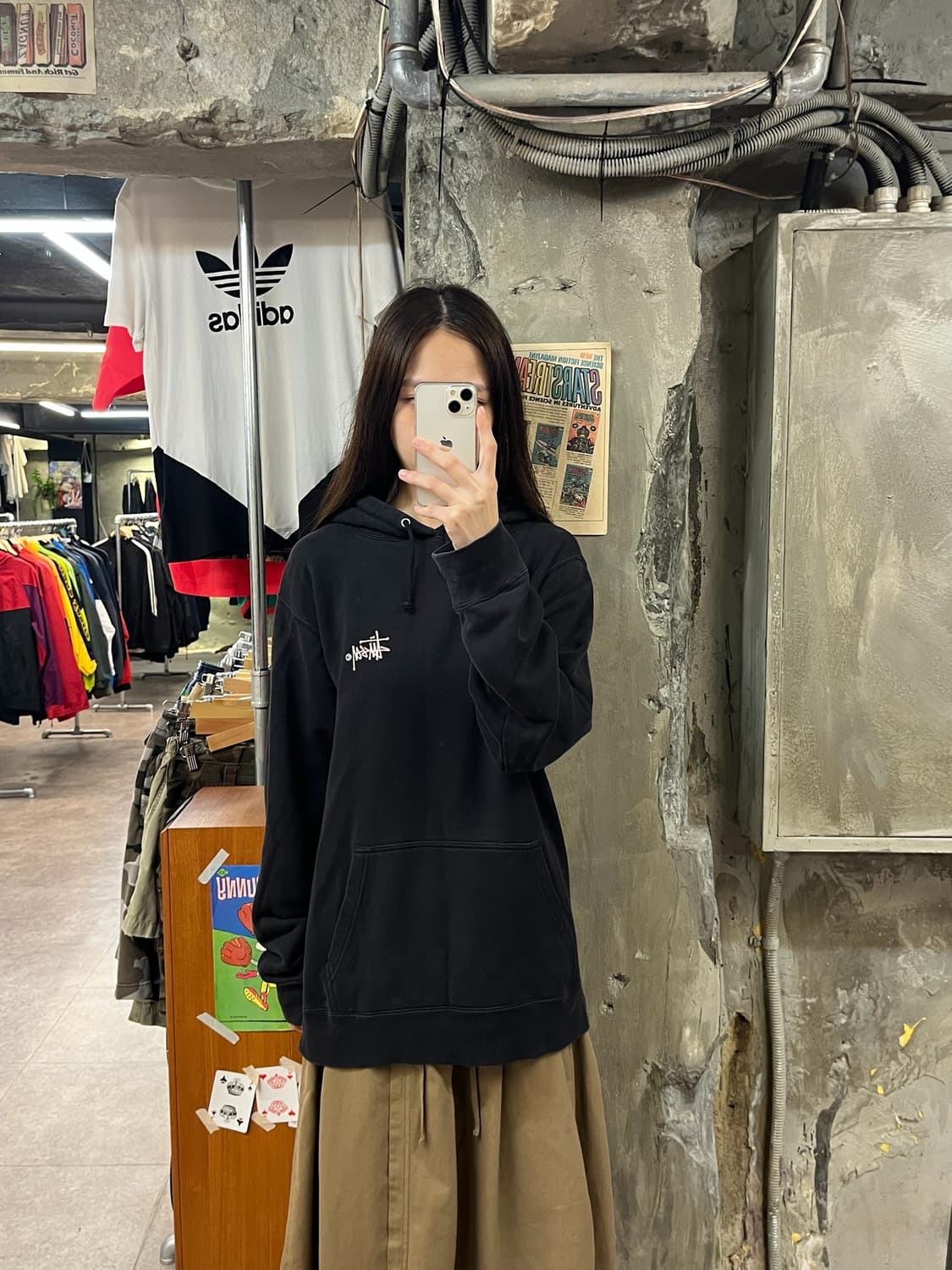 스투시 핑크 로고 후드티 블랙 L #csz1305 상품이미지2