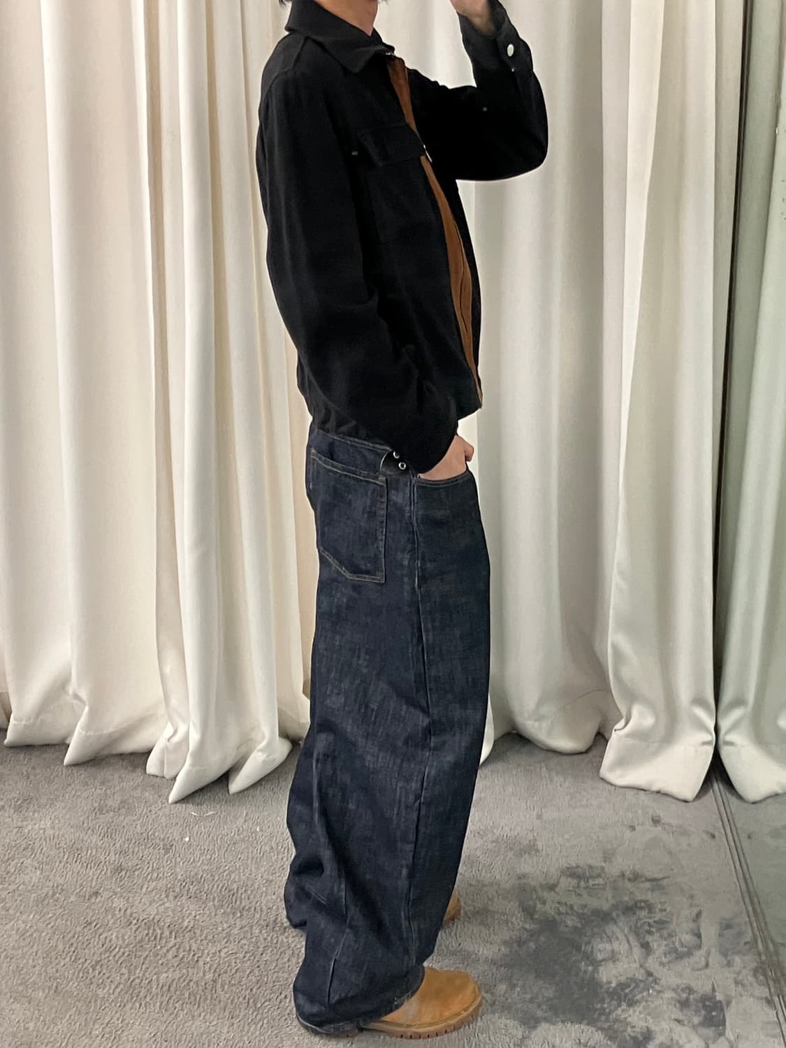 돌체앤가바나 블랙 스웨이드 배색 집업 트러커 자켓 50 상품이미지6