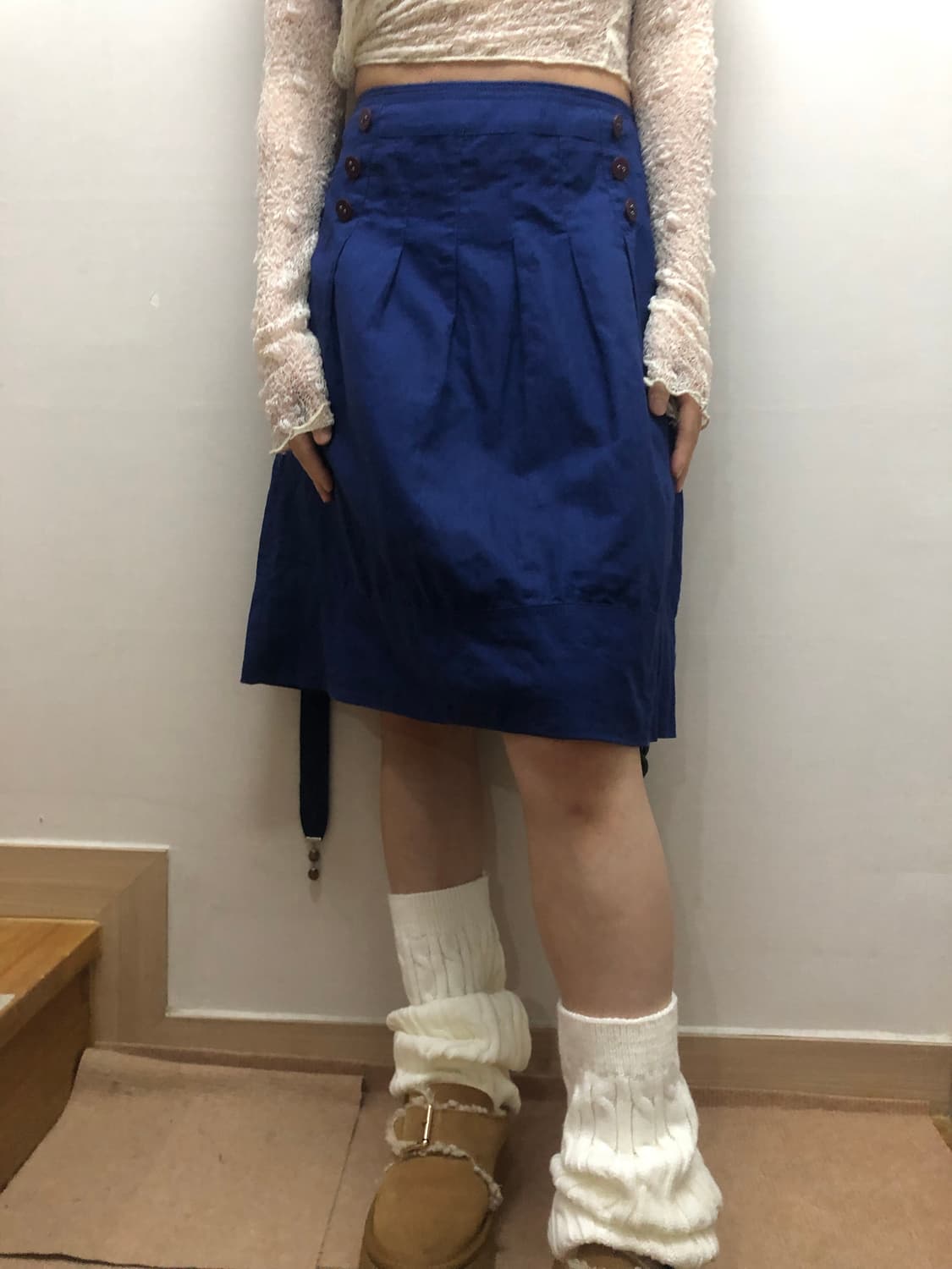 빈티지 블루 벨티드 플리츠 스커트 상품이미지1