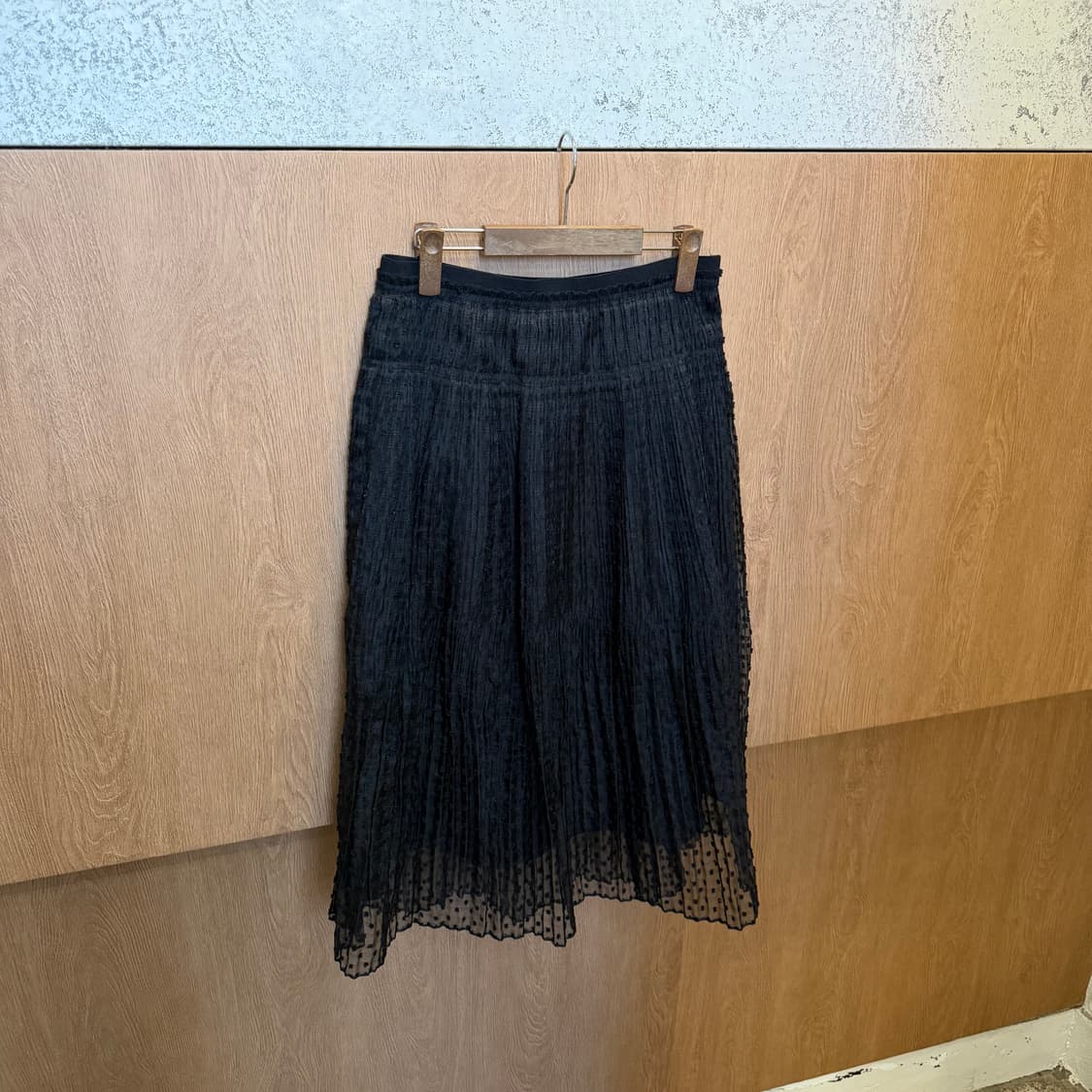 SJSJ 롱 스커트 시스루 도트 메쉬 레이어드 디테일 블랙 상품이미지5
