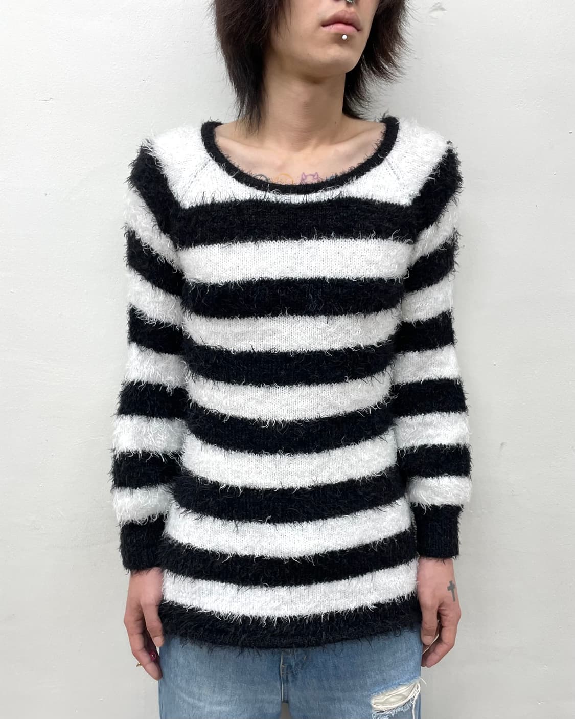 Stripe fur balloon knitwear  상품이미지3