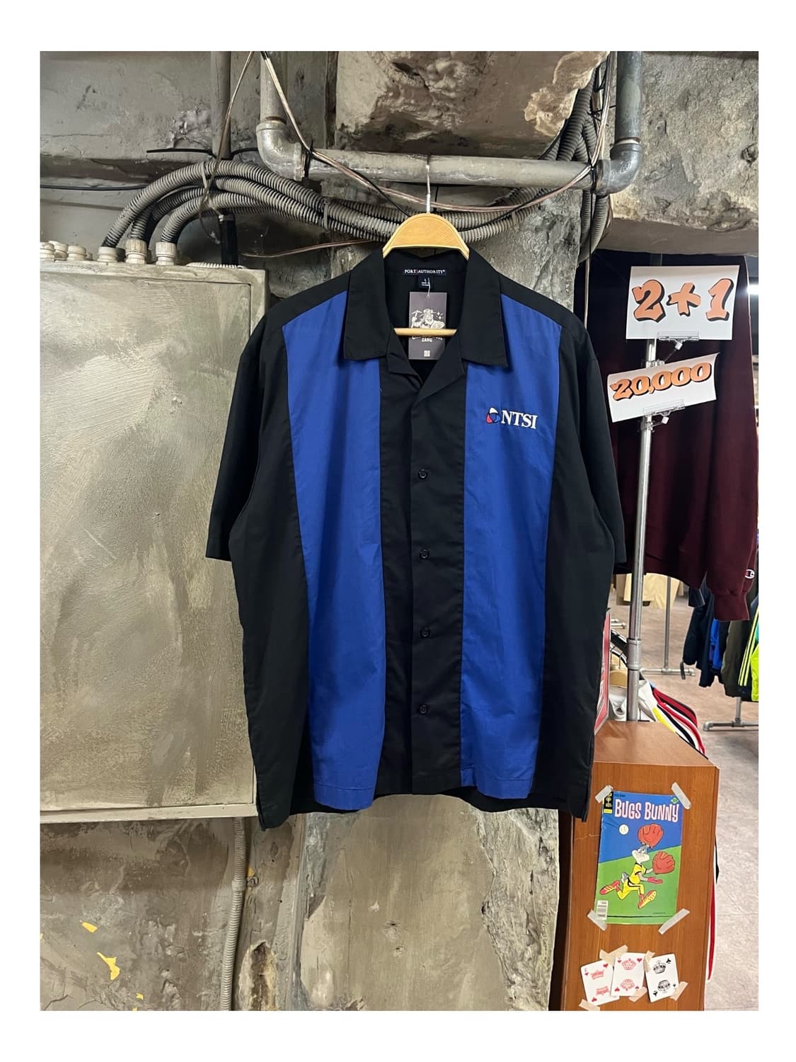 빈티지 Port 배색 반팔 셔츠 블랙 L #csz3561 상품이미지1