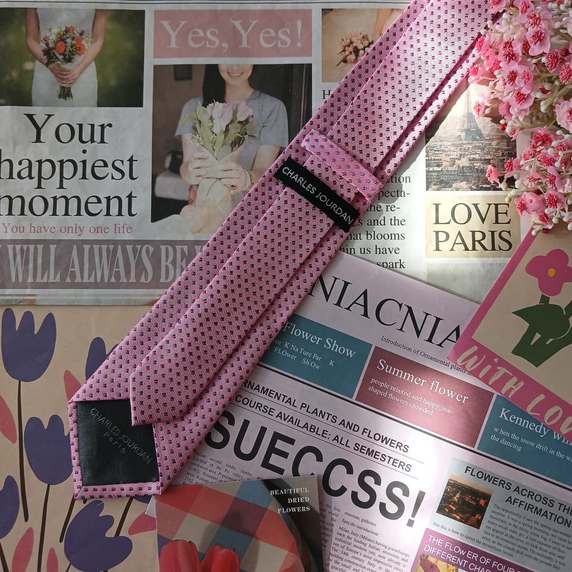 샤를 주르당 실크 마이크로 패턴 슬림 넥타이 8cm A+등급 A19167 상품이미지4