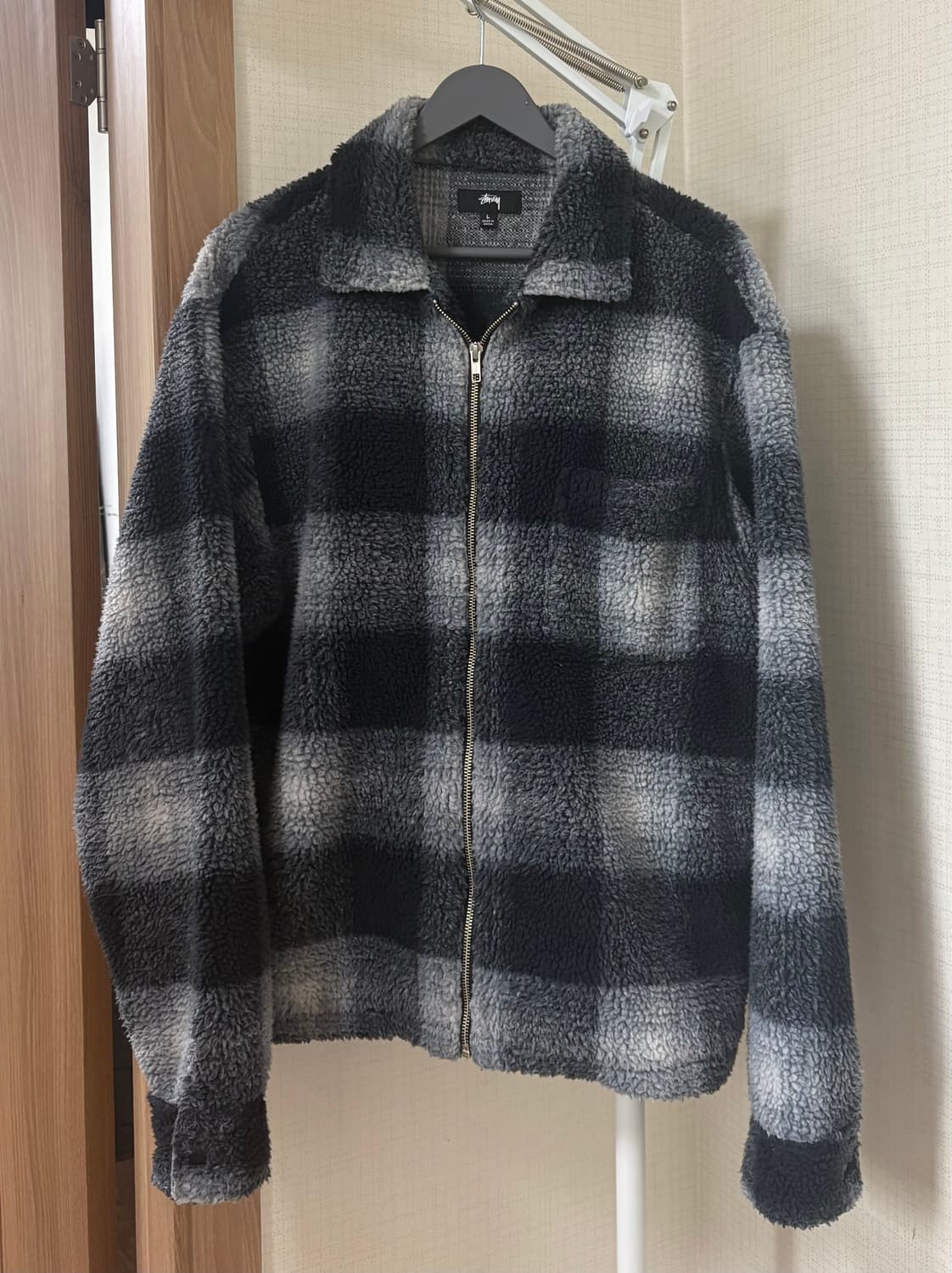 마지막 (L) 스투시 쉐도우 플레이드 쉐르파 집 셔츠 블랙 상품이미지2