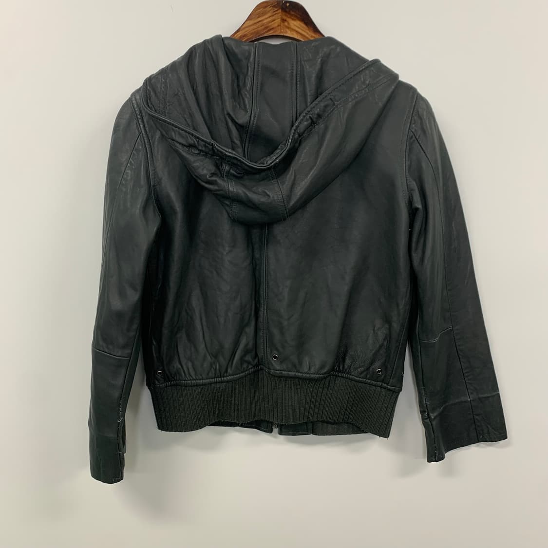 Vintage 카키 양가죽 레더 후드 자켓 상품이미지4