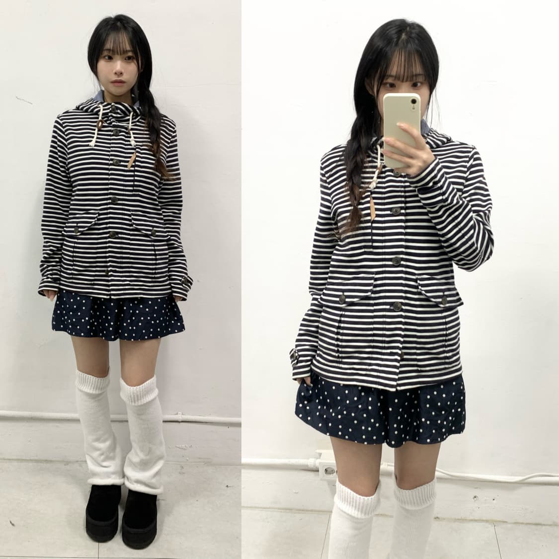 네이비 스트라이프 후드집업 상품이미지1