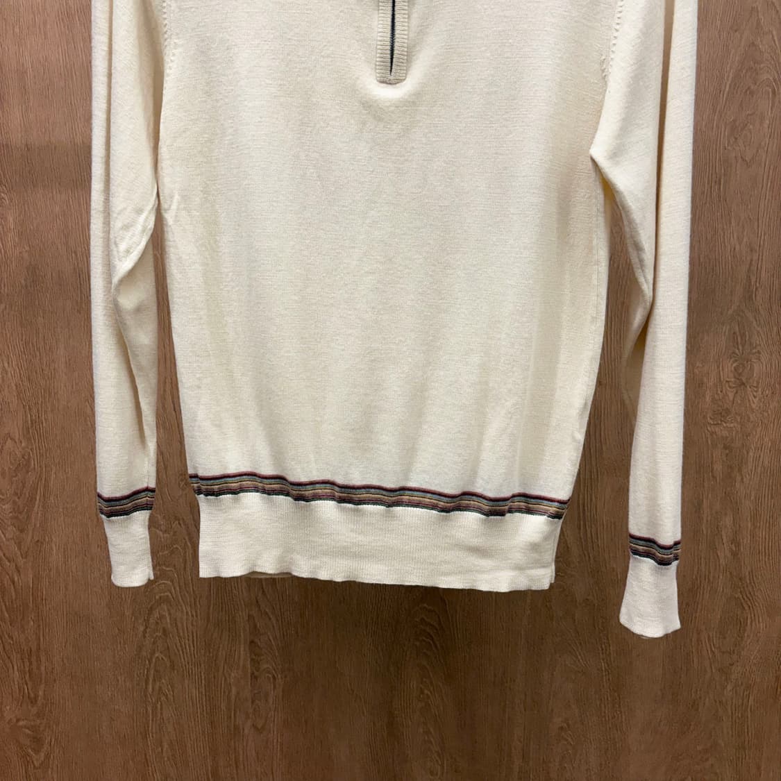 폴스미스 하이넥 긴팔 울 니트 하프 집업 라인 배색 디테일 아이보리 상품이미지5