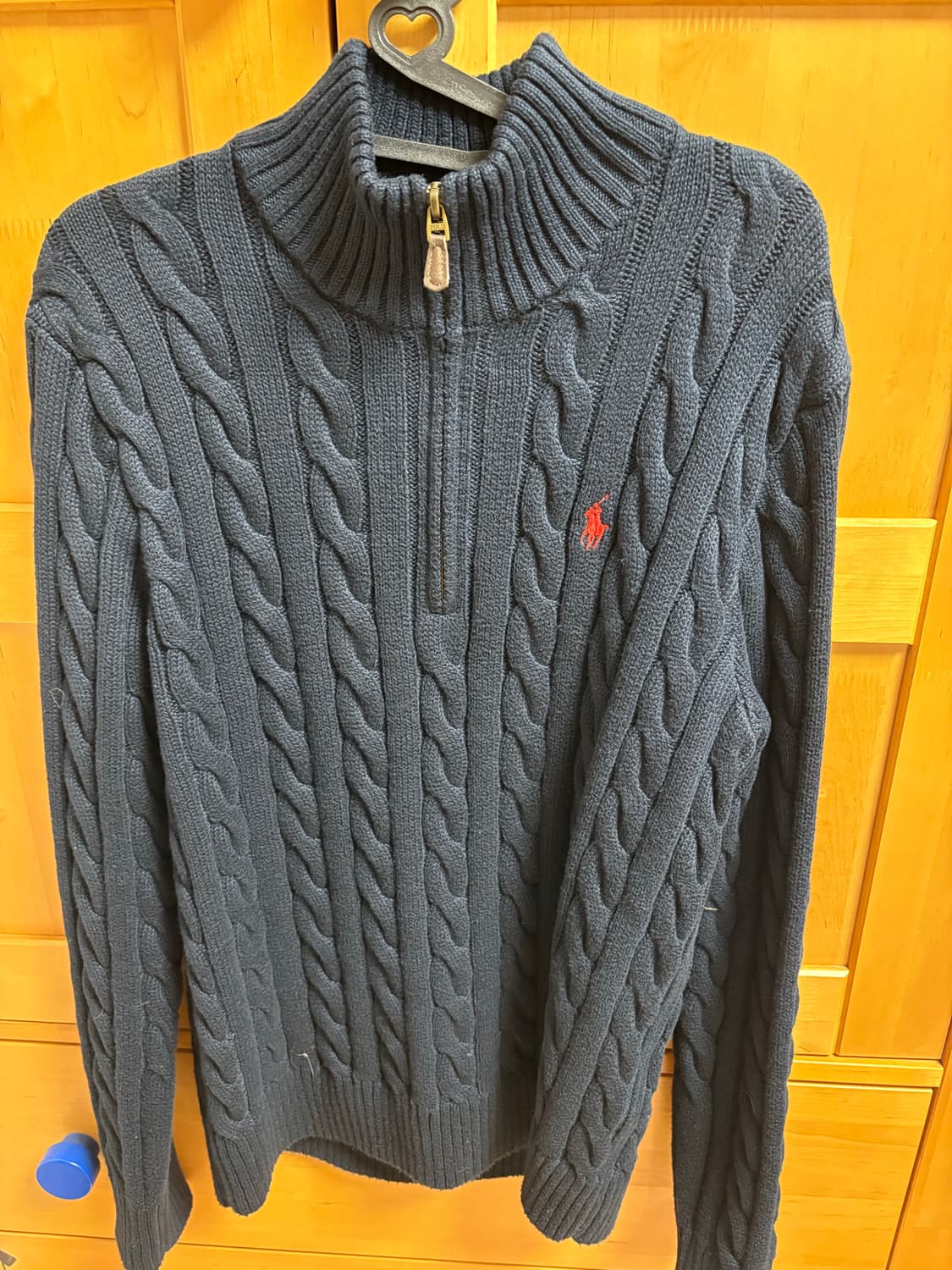 폴로 랄프 로렌 케이블 니트 코튼 쿼터 지퍼 스웨터 헌터 네이비 상품이미지1