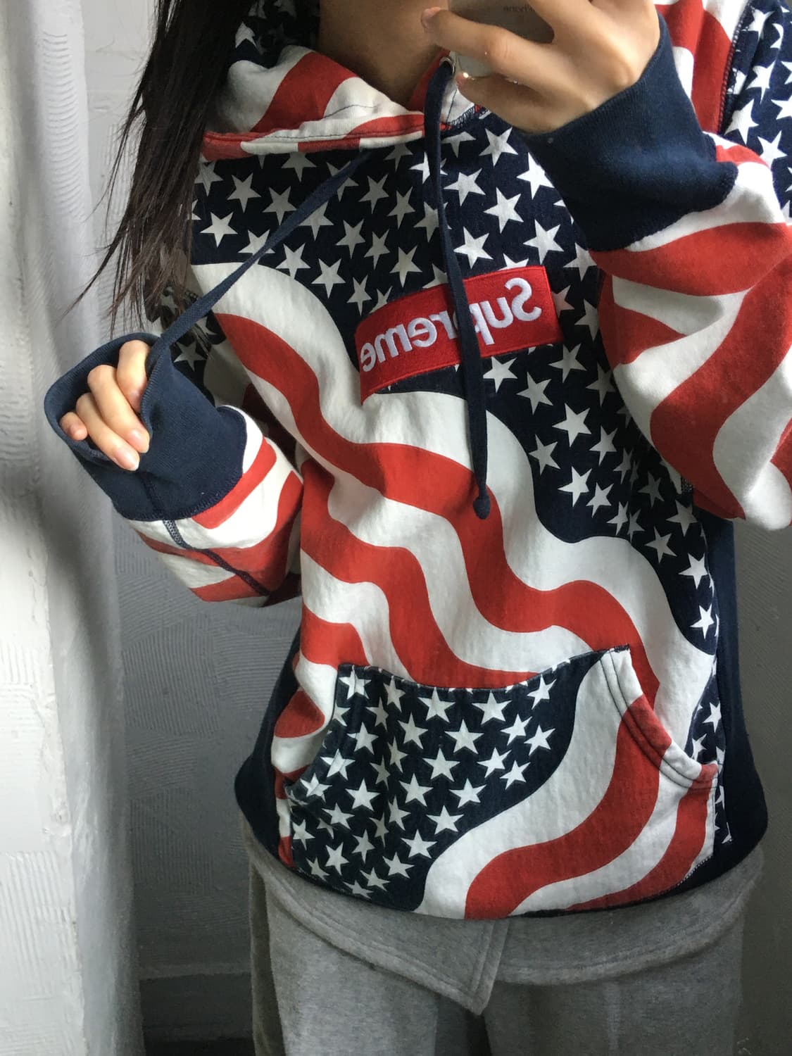 Supreme 슈프림 14FW 박스 로고 성조기 풀 오버 후드티 상품이미지1