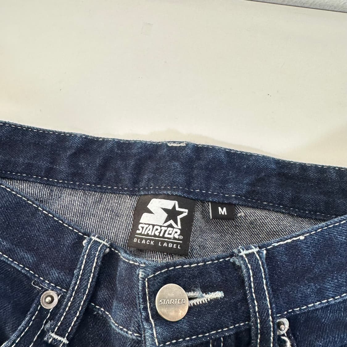 M 스타터 하이웨스트 세미와이드핏 생지 뒷포켓로고 데님팬츠 청바지 상품이미지5