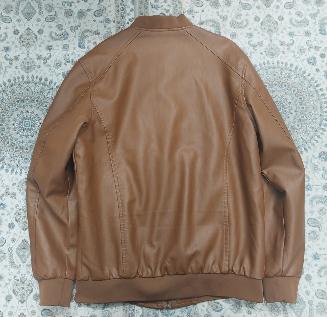 브라운 페이크 레더 봄버 자켓 패치 자켓 3XL 상품이미지3