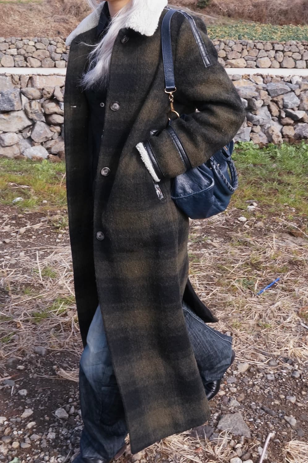 mm6 레더 포인티드 체크 코트 상품이미지3