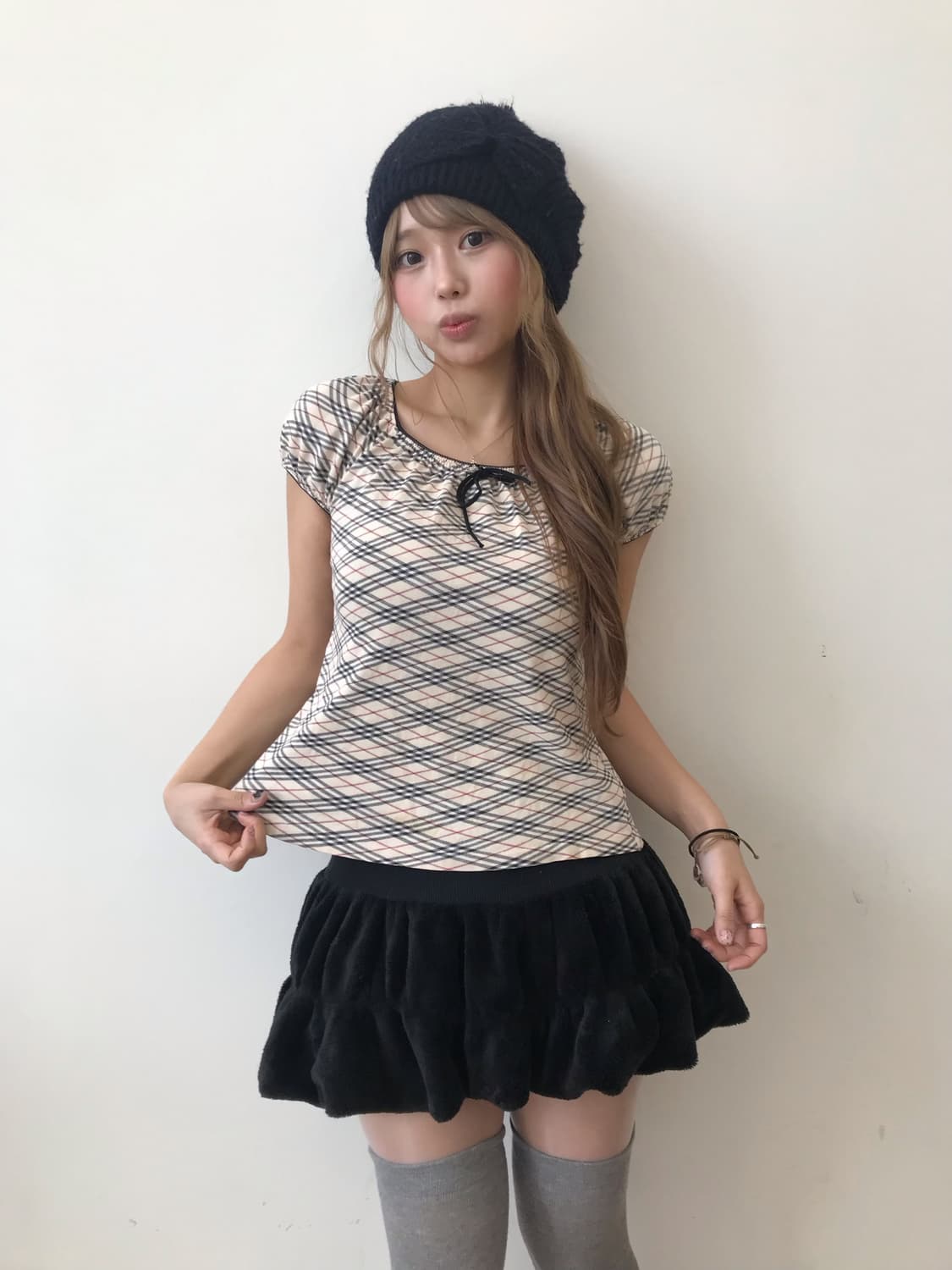 버버리 퍼프 체크 리본 반팔 티 상품이미지1