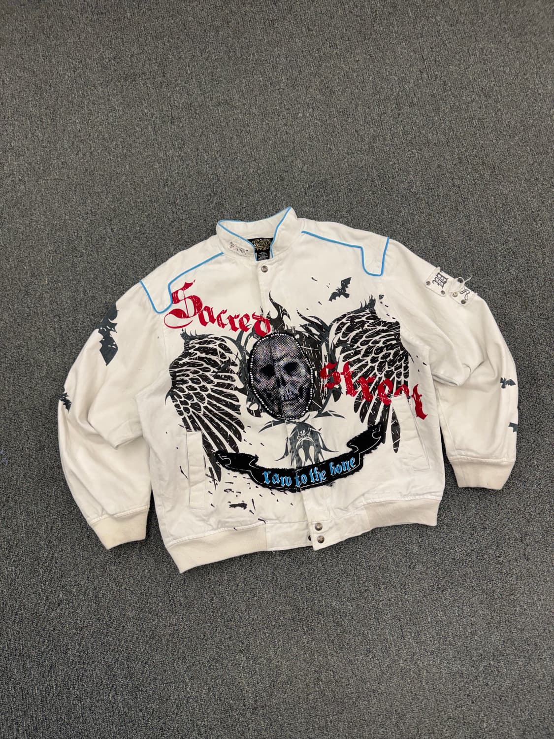 L)RAW BULE 빈티지 Y2K 스컬패치 블루종 자켓 상품이미지2