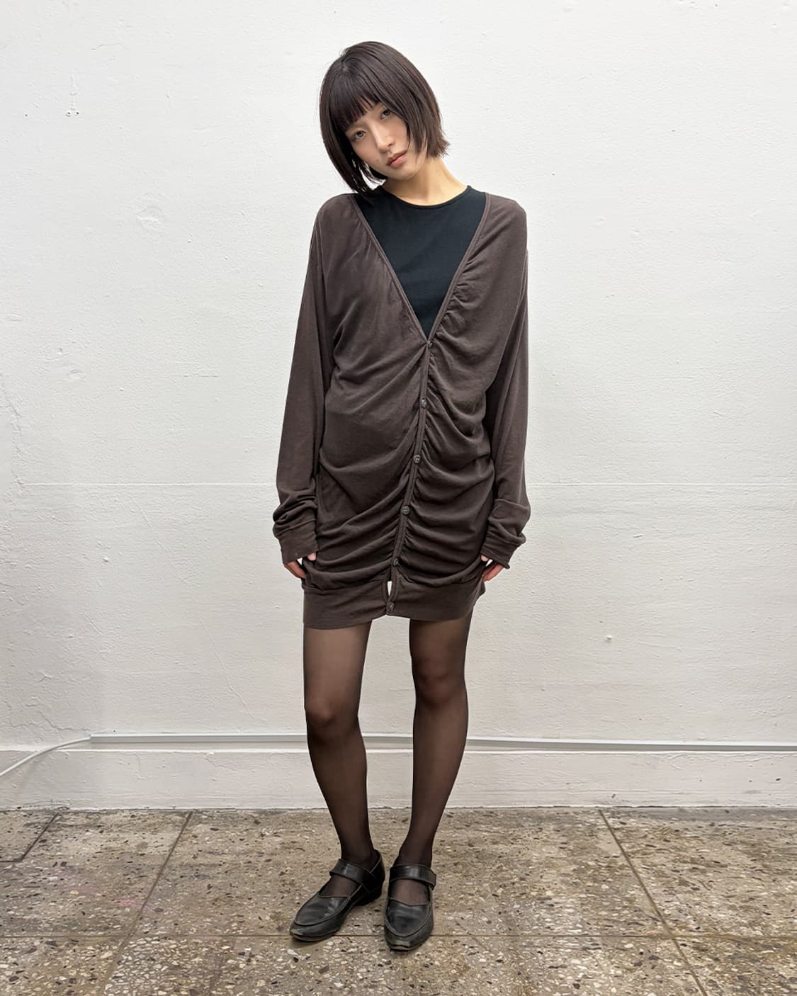 고므 개더 디테일 롱 가디건 상품이미지4