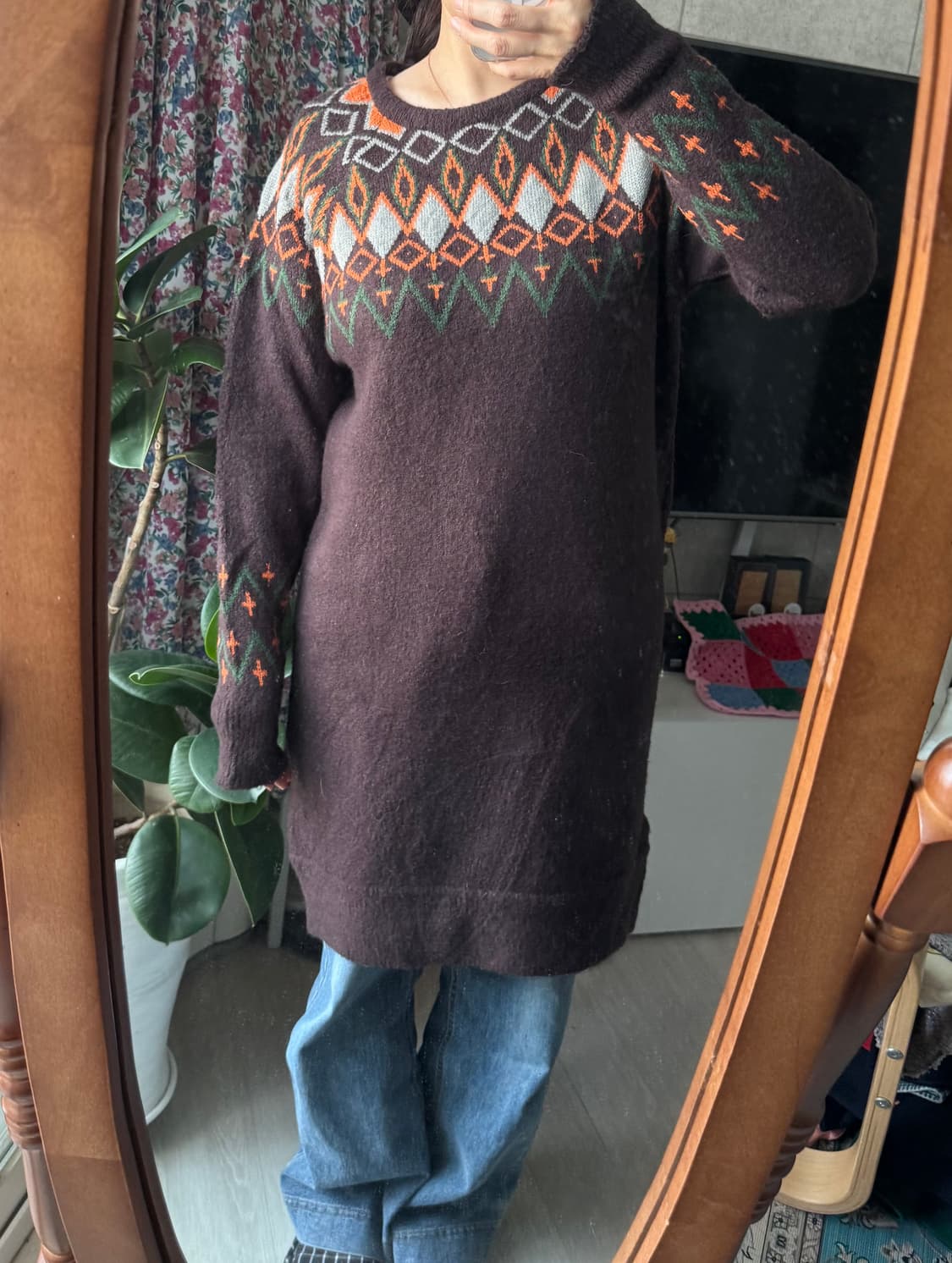 브라운 노트딕패턴 롱니트, 원피스 예뻐요 상품이미지5