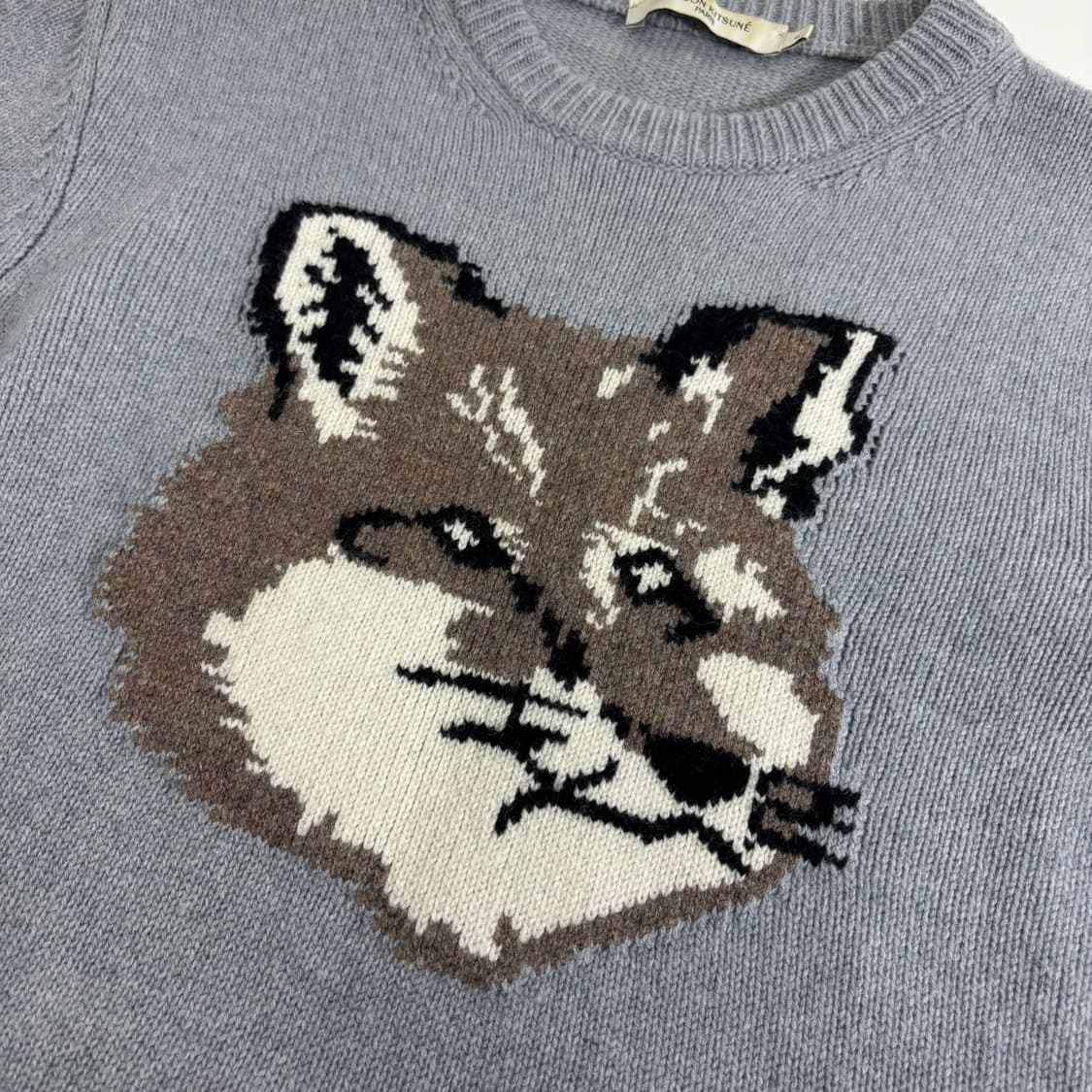 S 메종키츠네 그레이 빅폭스 헤드 램스울 니트 상품이미지3