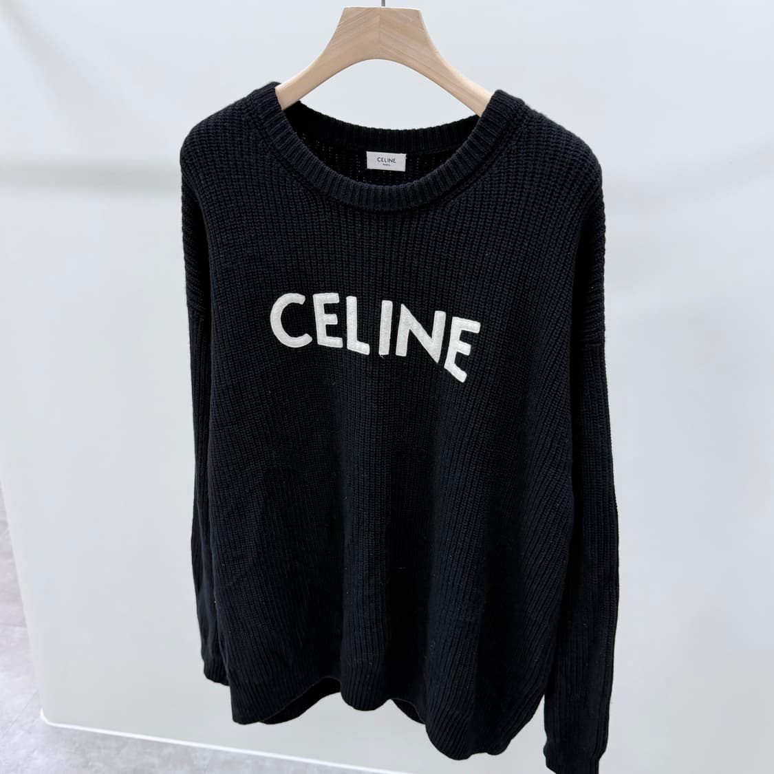 [S+급/M] 셀린느 로고 리브드 울 니트 블랙 스웨터 상품이미지2