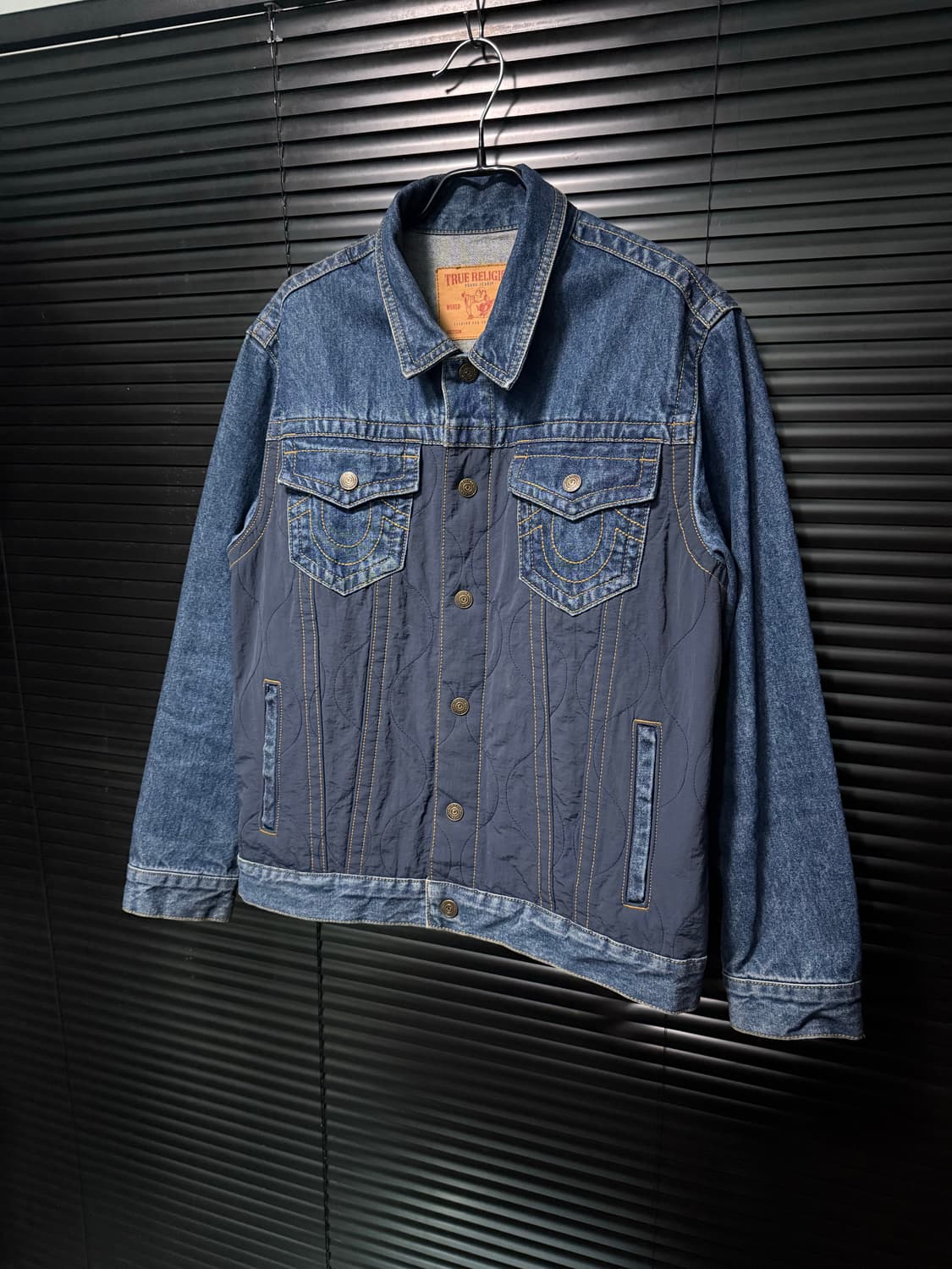 트루릴리젼 누빔 데님 믹스 트러커 청 자켓 네이비 남색 깔깔이 100 L 상품이미지3