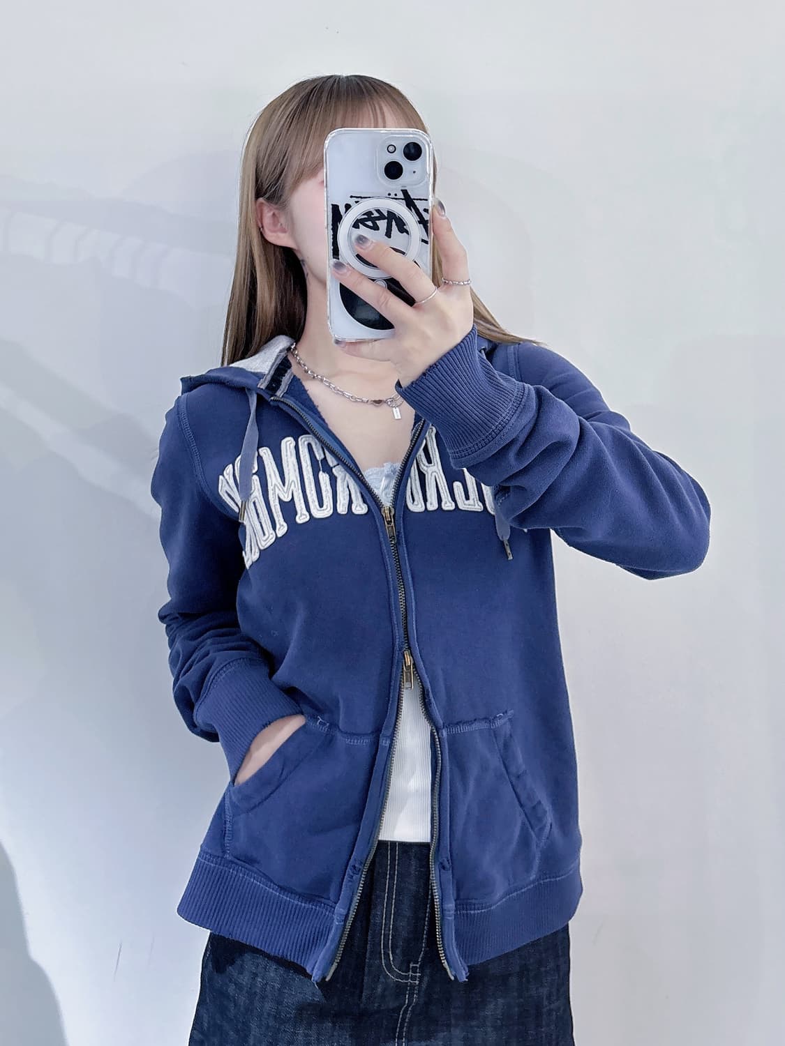 아베크롬비 네이비 빅로고 투웨이 후드집업 상품이미지3