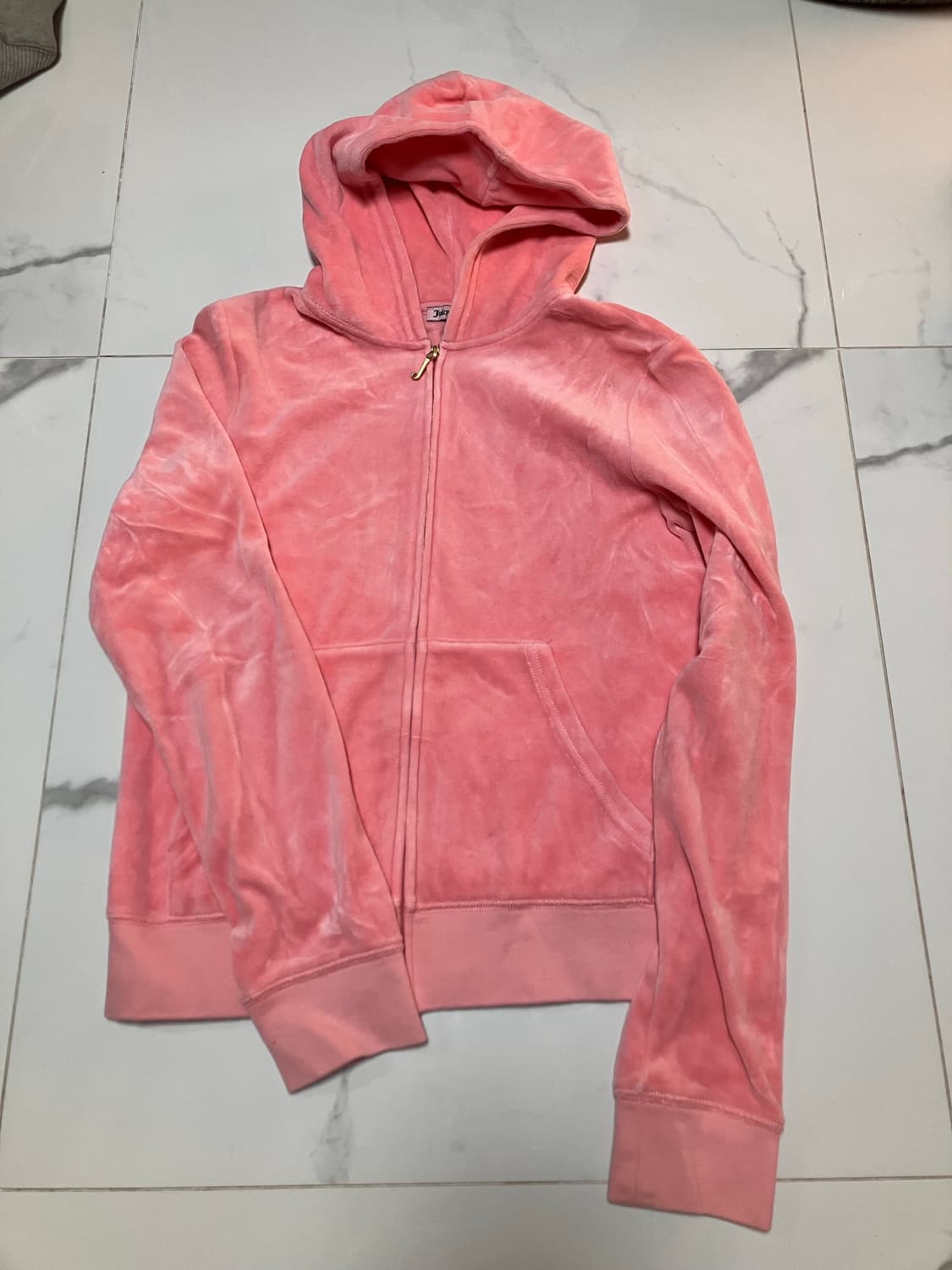 Y2K 쥬시 꾸뛰르 피치 코럴 핑크 벨루어 후디 juicy couture 상품이미지4