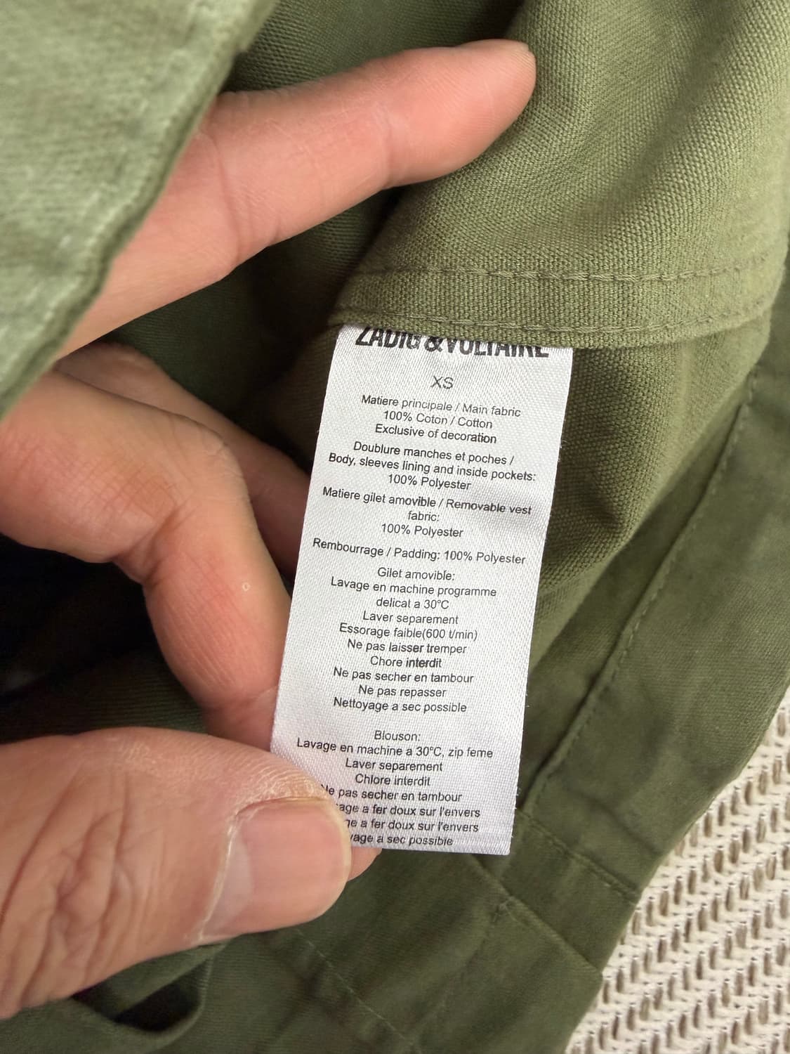 정품) 쟈딕앤볼테르 패딩 베스트 이중 카키 야상 자켓 XS 상품이미지8