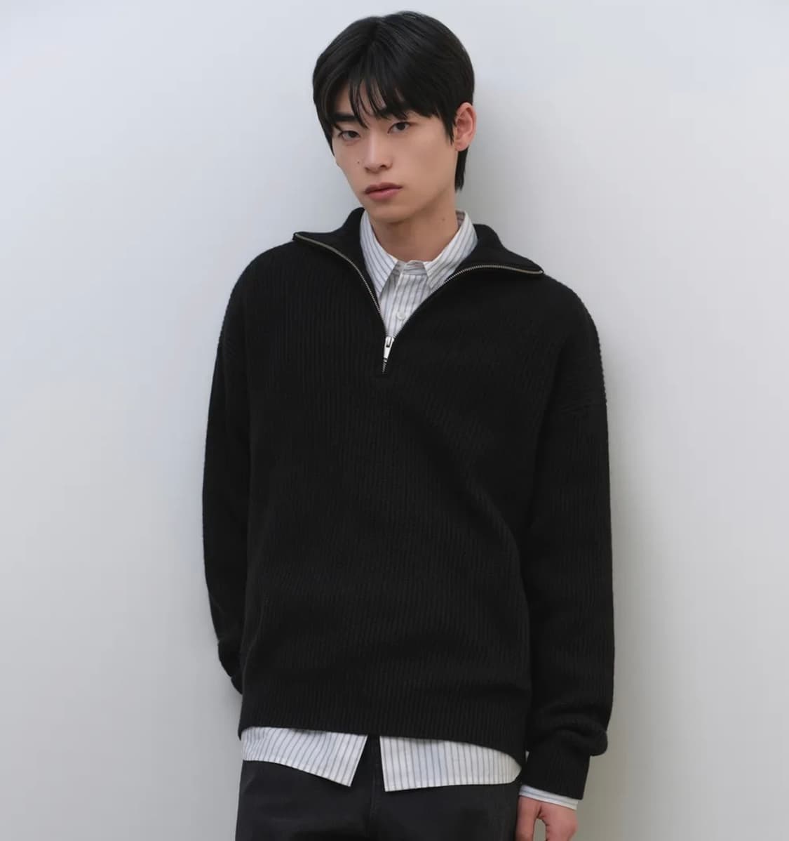 무신사스탠다드 릴렉스드 리브드 하프 집업 니트 2XL 상품이미지3