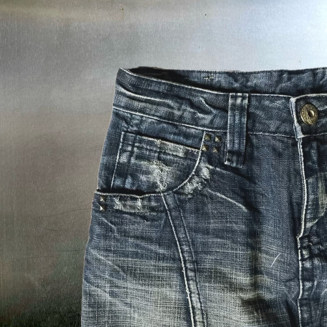 Vintage ssial 스터드 와투케 데님 미니 스커트 상품이미지3