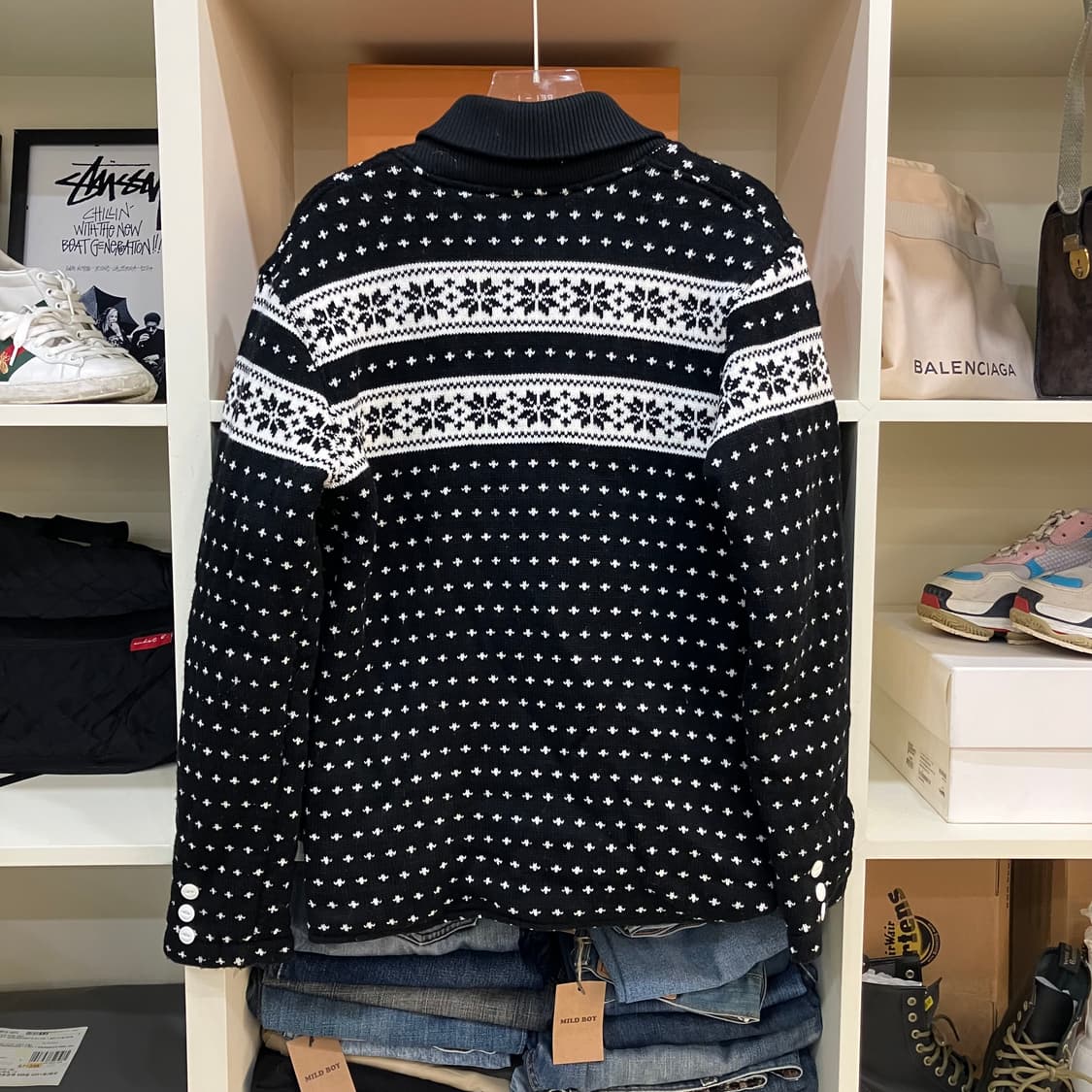 준야 와타나베 맨 꼼데가르송 페어 아일 패턴 숄카라 가디건 XL 상품이미지3