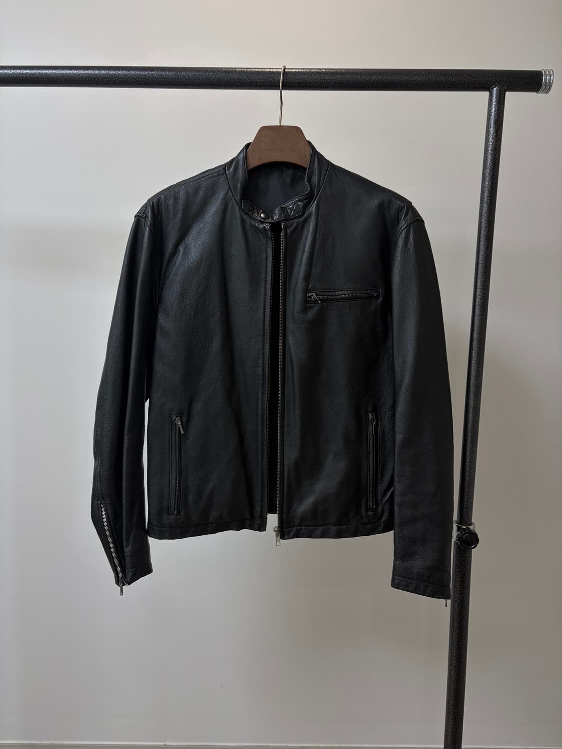 (M) cowoo 싱글라이더 도트패턴 램스킨 양가죽 자켓 상품이미지1