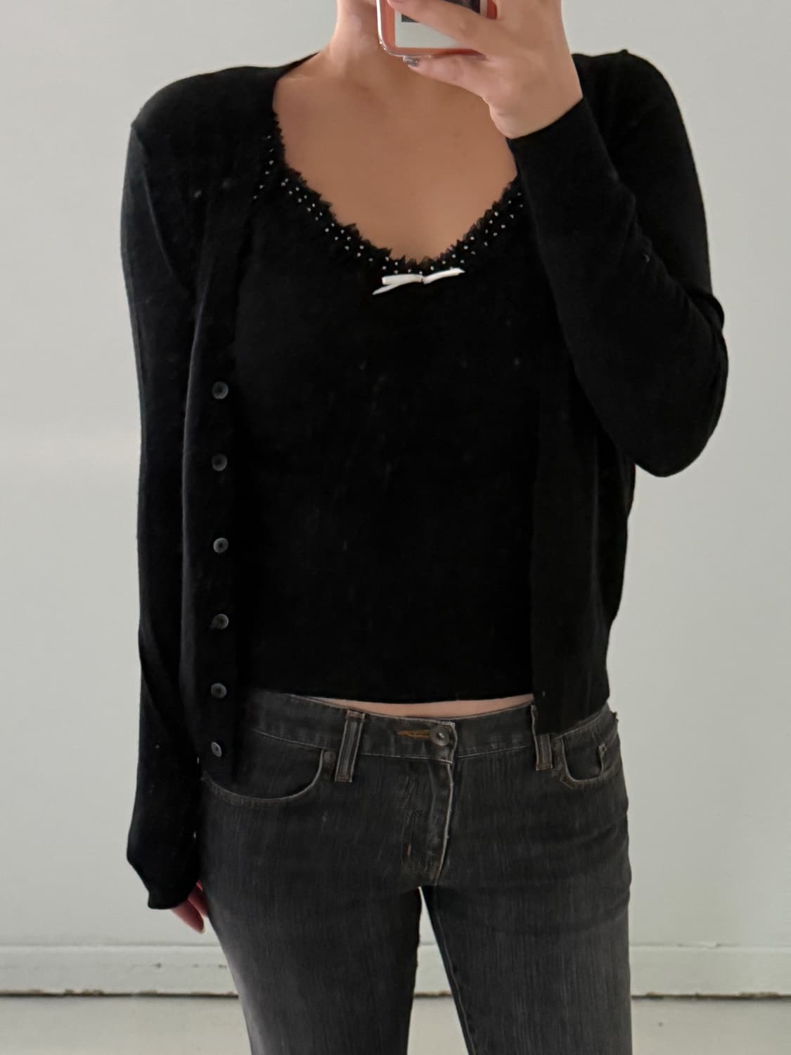 일본빈티지 블랙 도트 레이스 세트 상품이미지4