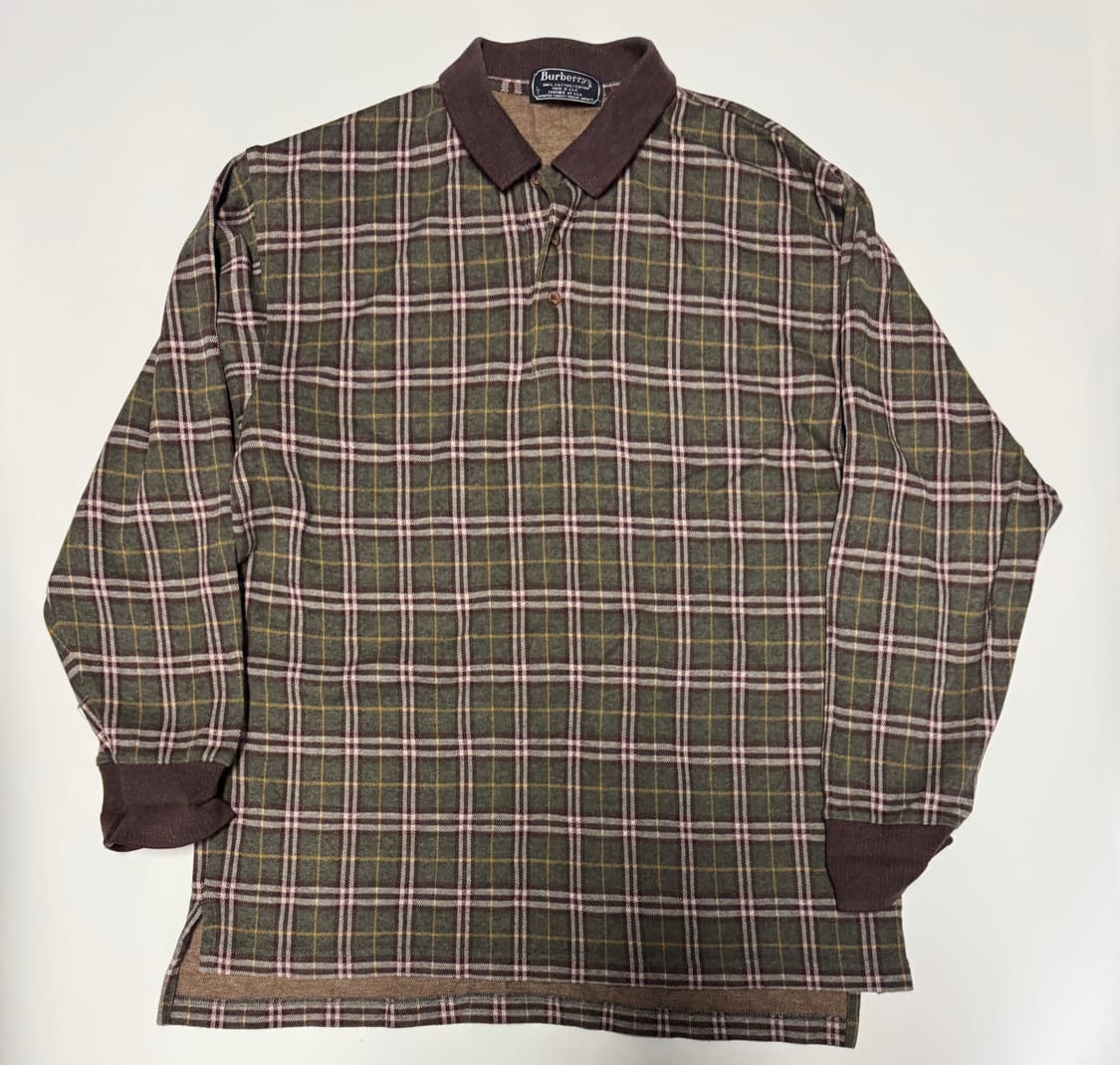 버버리 USA 90s 빈티지 코튼 카라 체크 니트 XL 상품이미지1