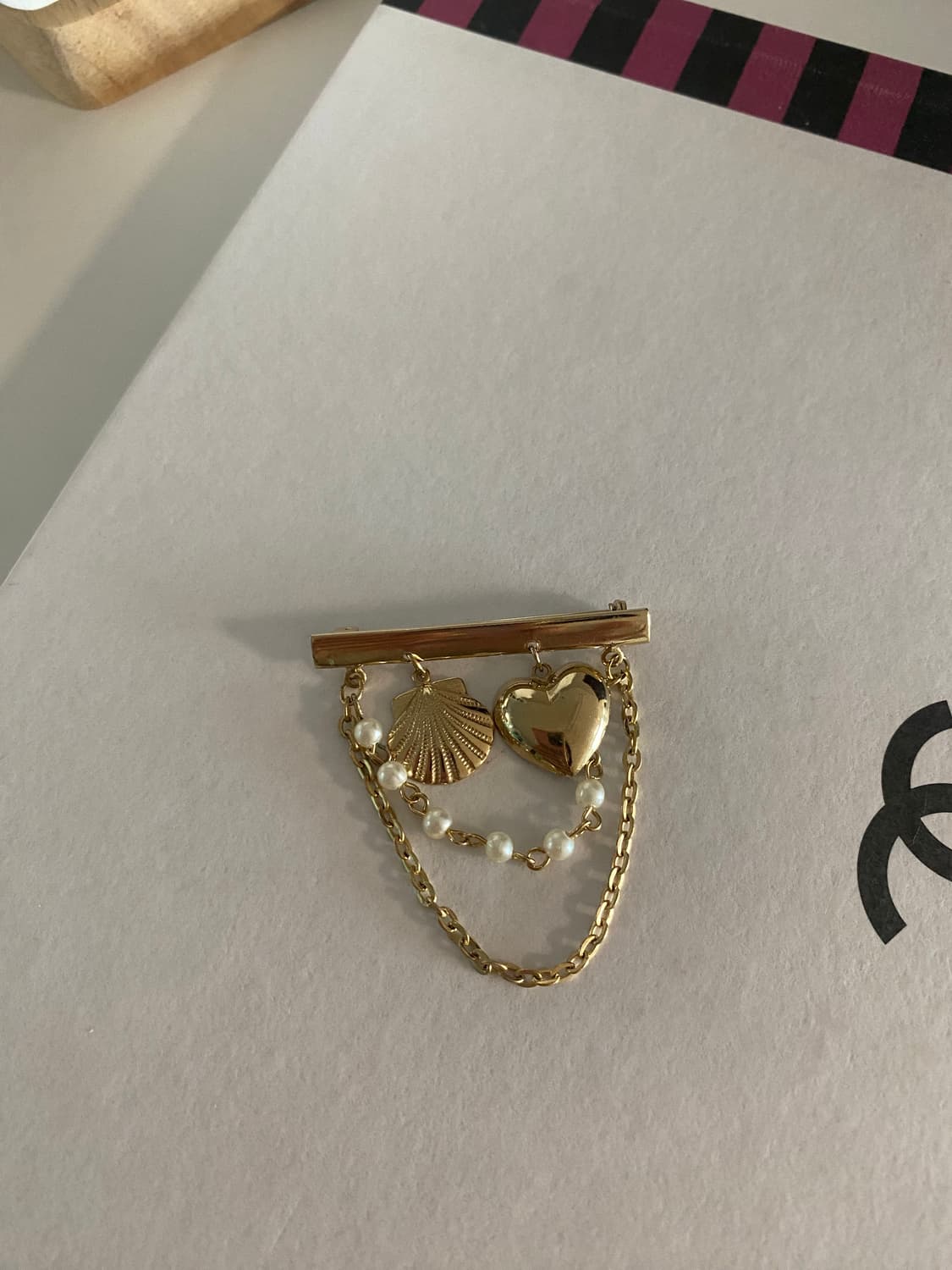 하트 쉘 체인 브로치 빈티지 상품이미지1