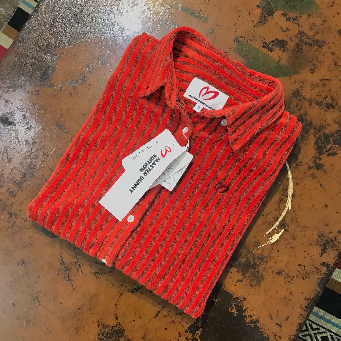 Japan 빈티지 딥 오렌지 코듀로이 스트라이프 셔츠 여성 55 66 상품이미지1