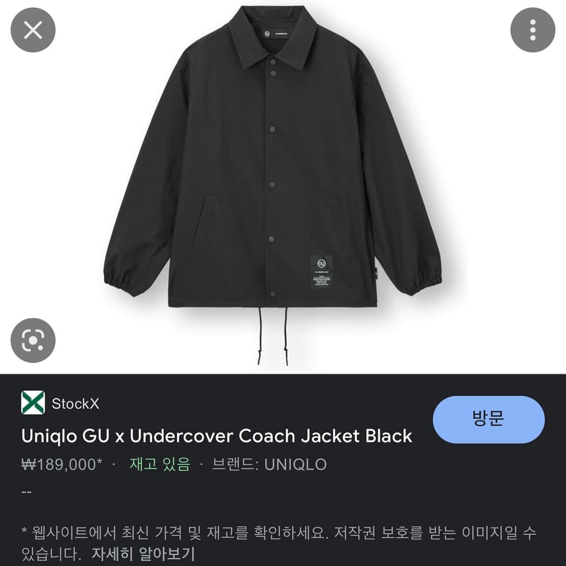 지유 x 언더커버 21S/S 그래픽 블랙 코치 자켓 상품이미지4