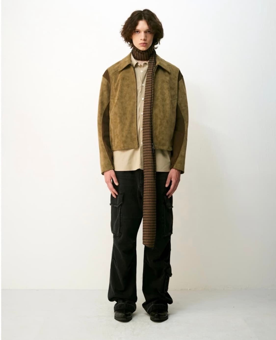 쿠어 믹스드 스웨이드 파이핑 점퍼 (올리브카키) 상품이미지2