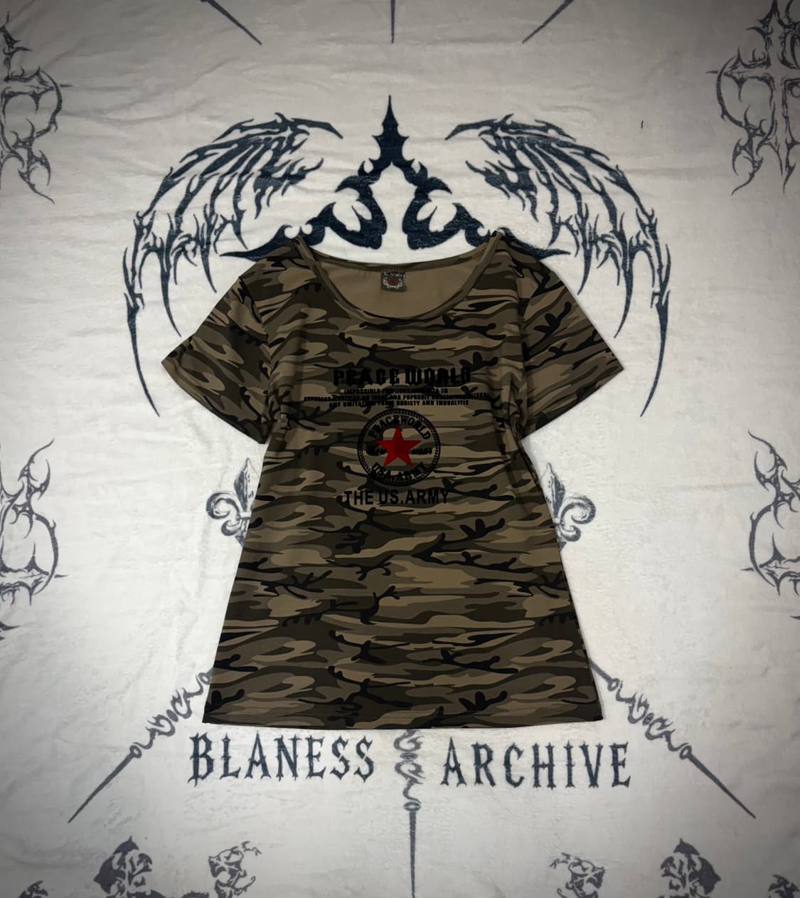 Grunge camo Velvet detail short sleeve 상품이미지7