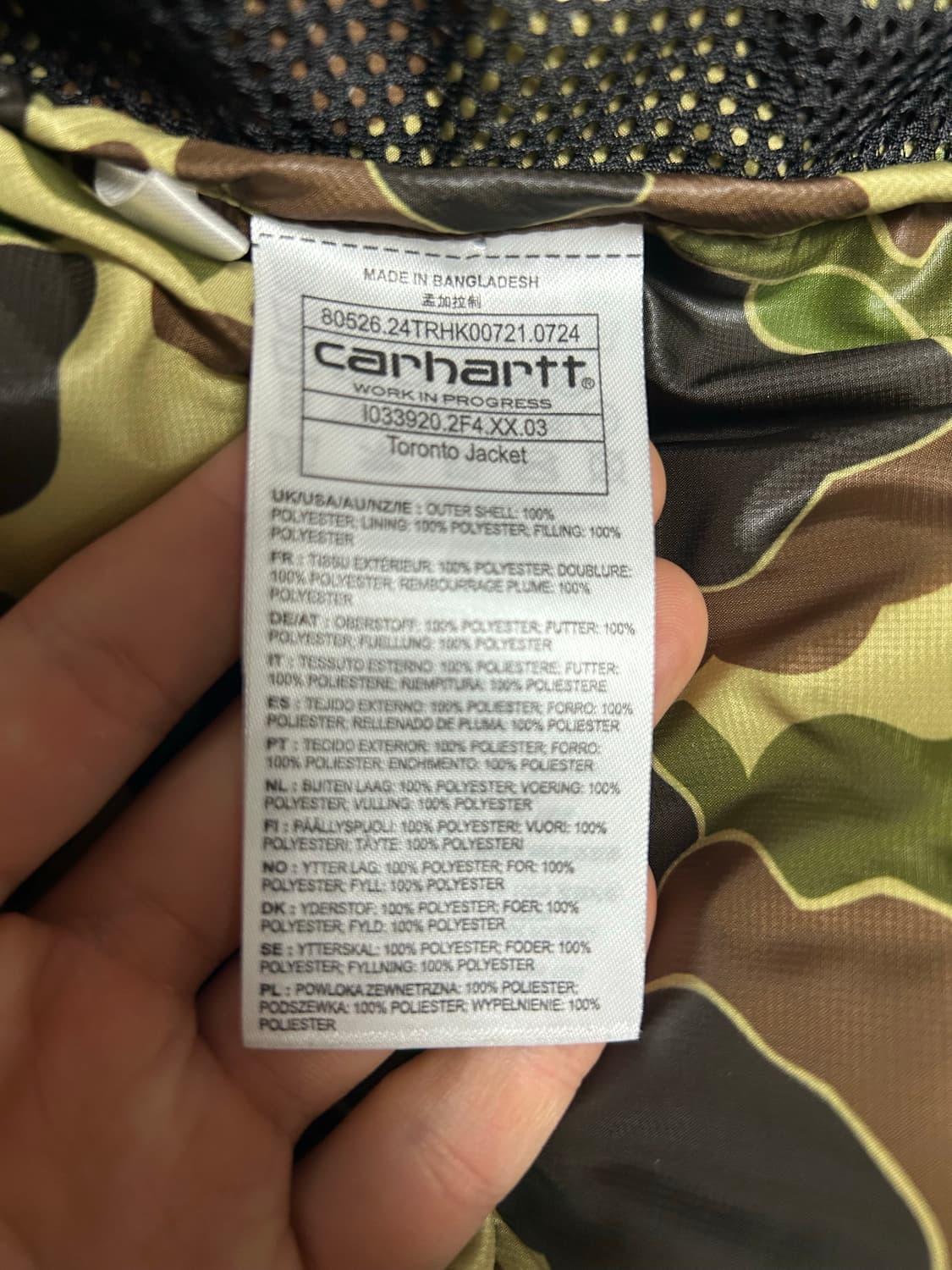 칼하트 wip 토론토 자켓 그린 블랙 카모 덕 L사이즈 판매합니다. 상품이미지4