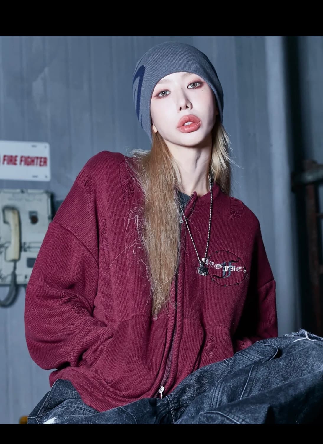 엑스톤즈 버건디 집업 M 상품이미지2