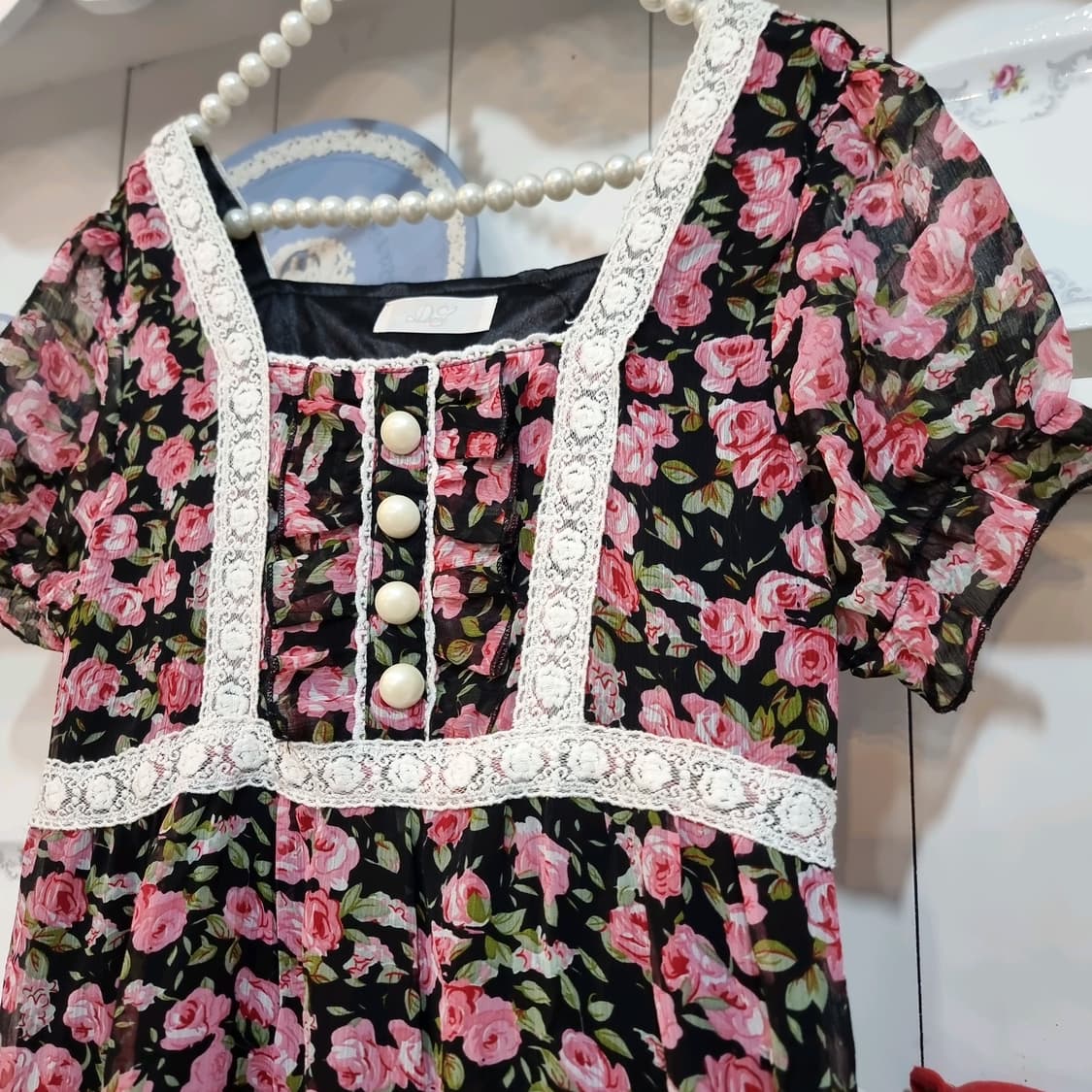 디어리 로즈 패턴 쉬폰 원피스 상품이미지3