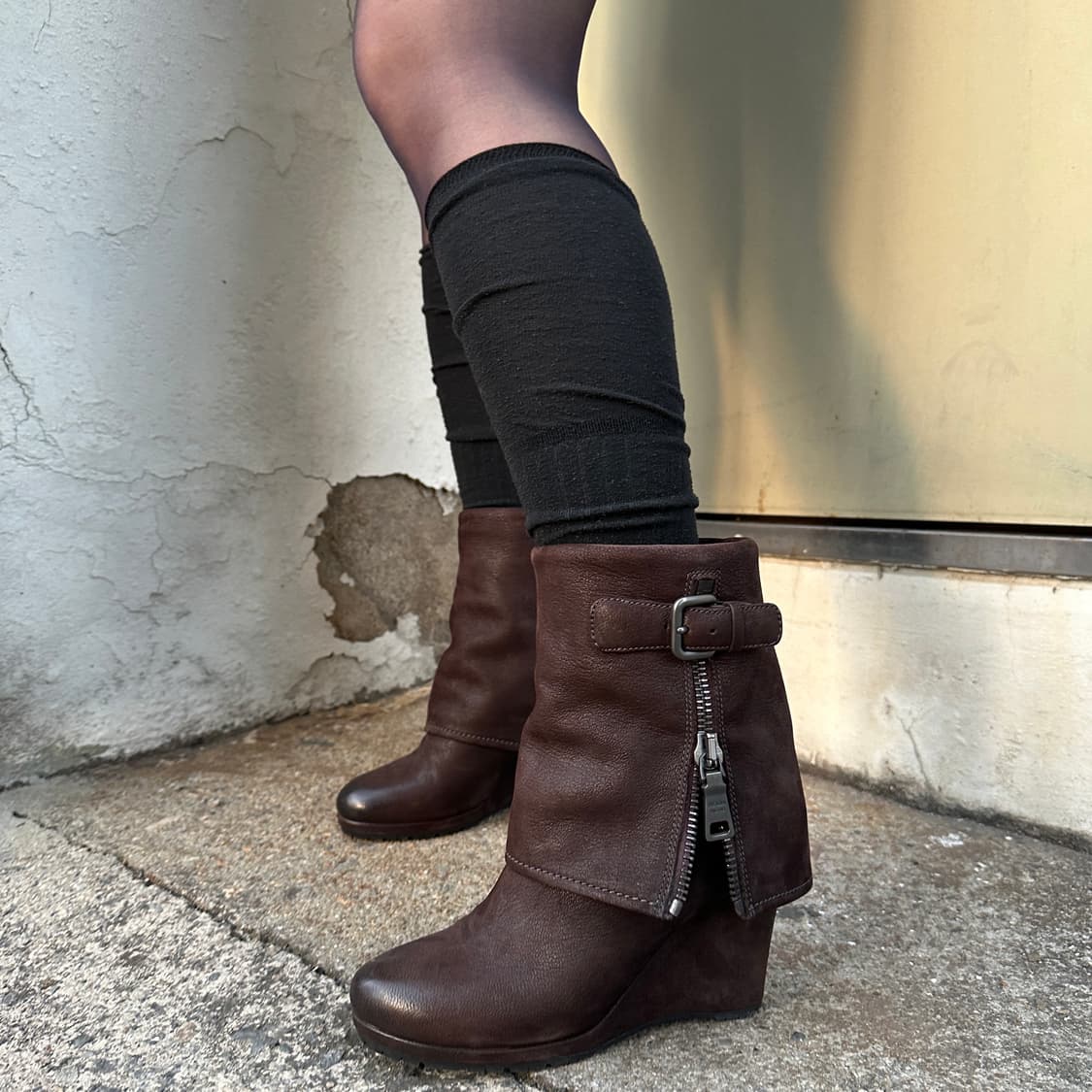 00s 프라다 디스트레스트 지퍼 커프 웨지 부츠 상품이미지5