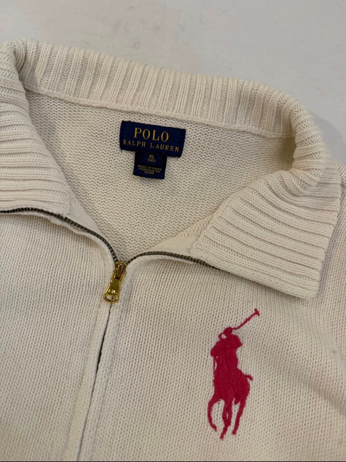 폴로 랄프로렌 빅포니 코튼 니트집업 아이보리 핑크 상품이미지2