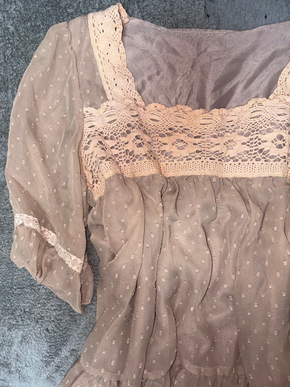초코라떼맛 도트 땡땡이 레이스 반팔 블라우스 탑 상의 히메갸루 모리걸 상품이미지2