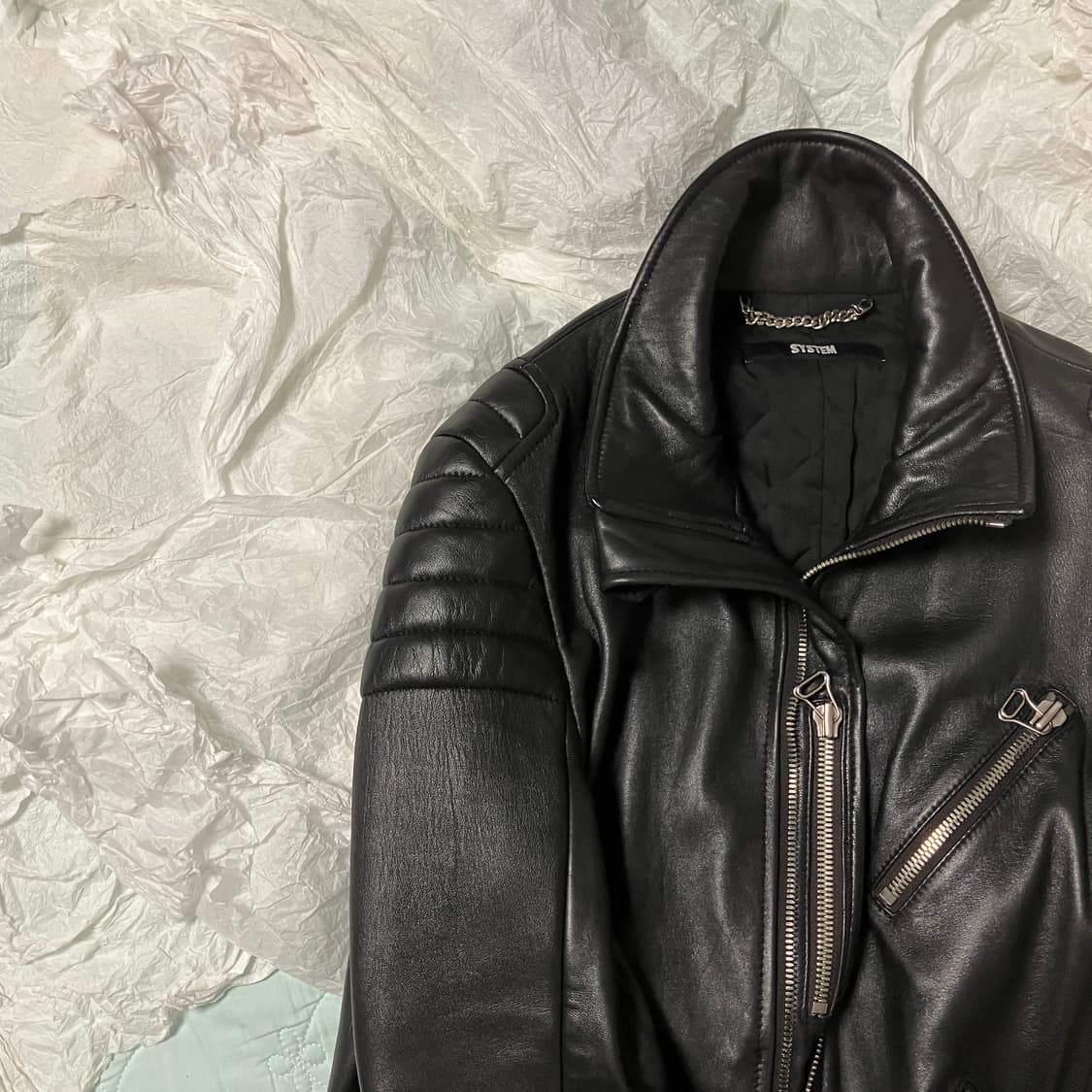 (100) 시스템옴므 램스킨 바이커 가죽자켓 상품이미지4