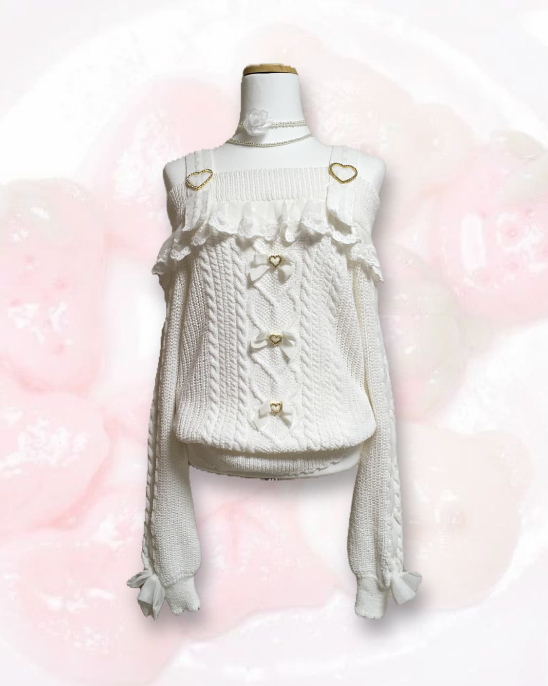 빈티지 하트링 리본 오프숄더 상품이미지1