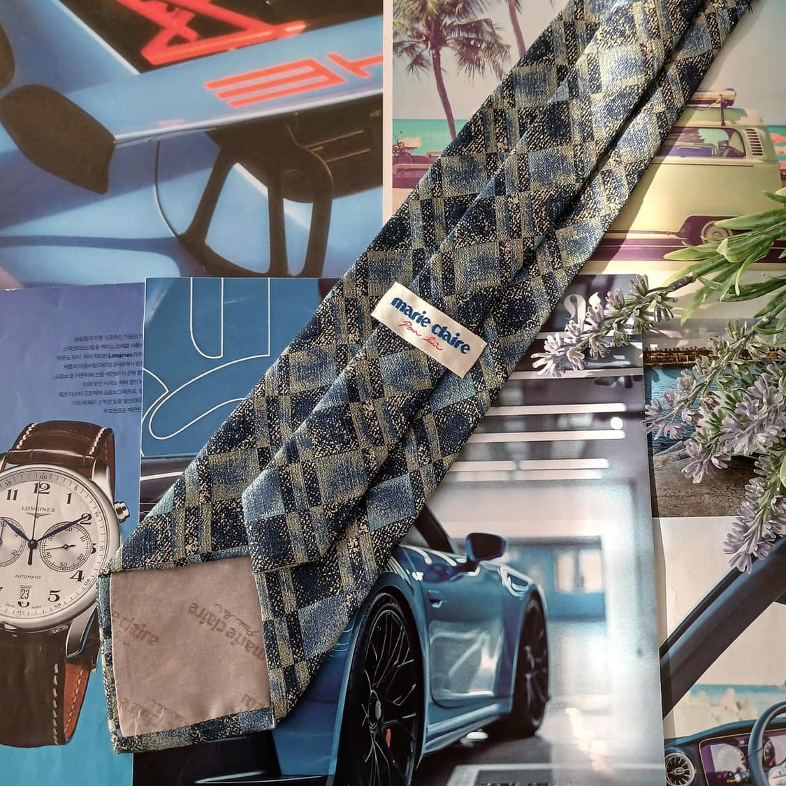 마리끌레르 실크 스카이블루 체크 넥타이 9.4cm A등급 A18958
 상품이미지5