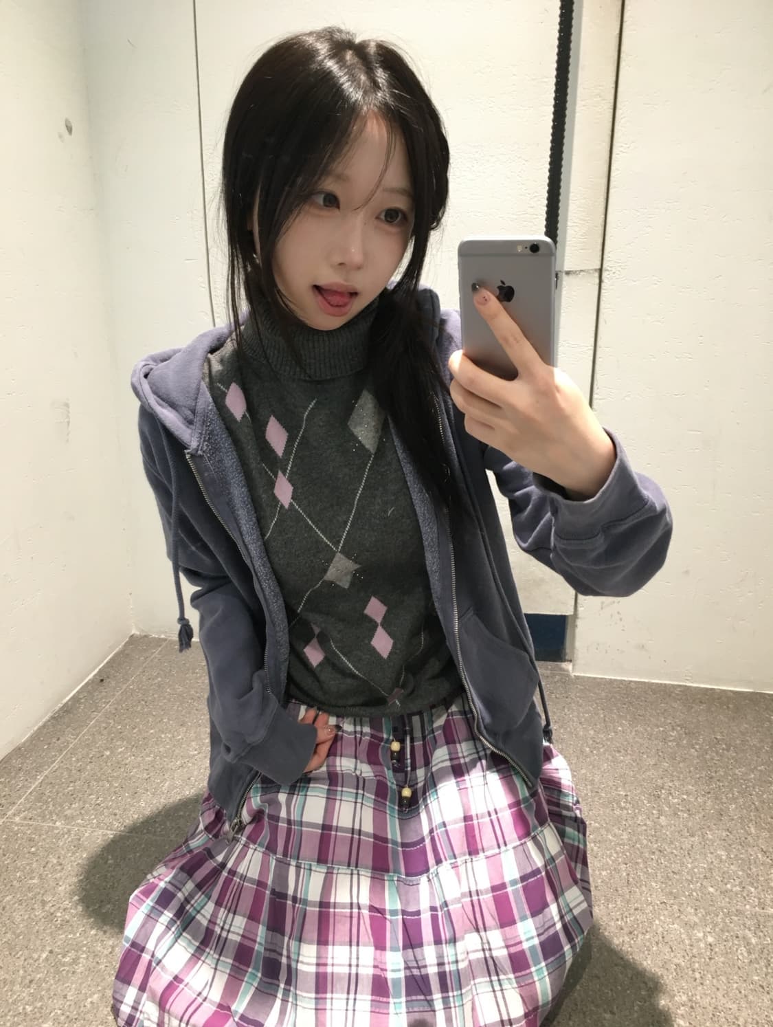 빈티지 아가일 퍼플 체크 정원 코디세트  상품이미지2