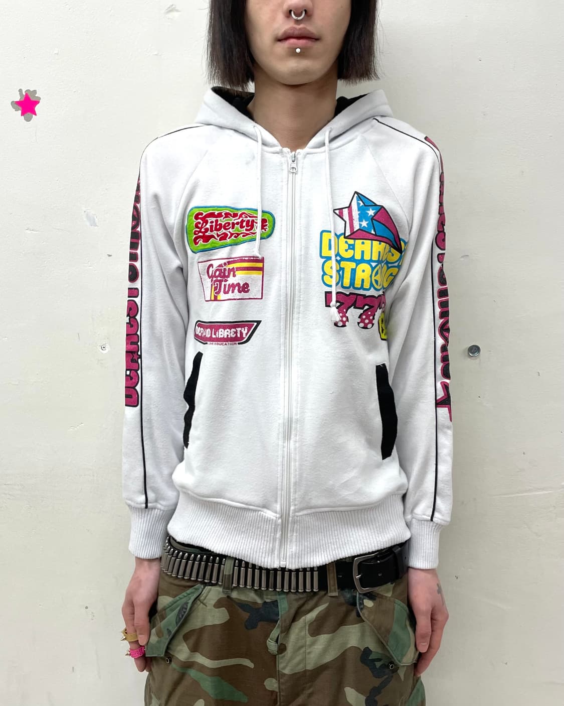 Retro Strawberry Multi-White Hooded Zip 상품이미지1