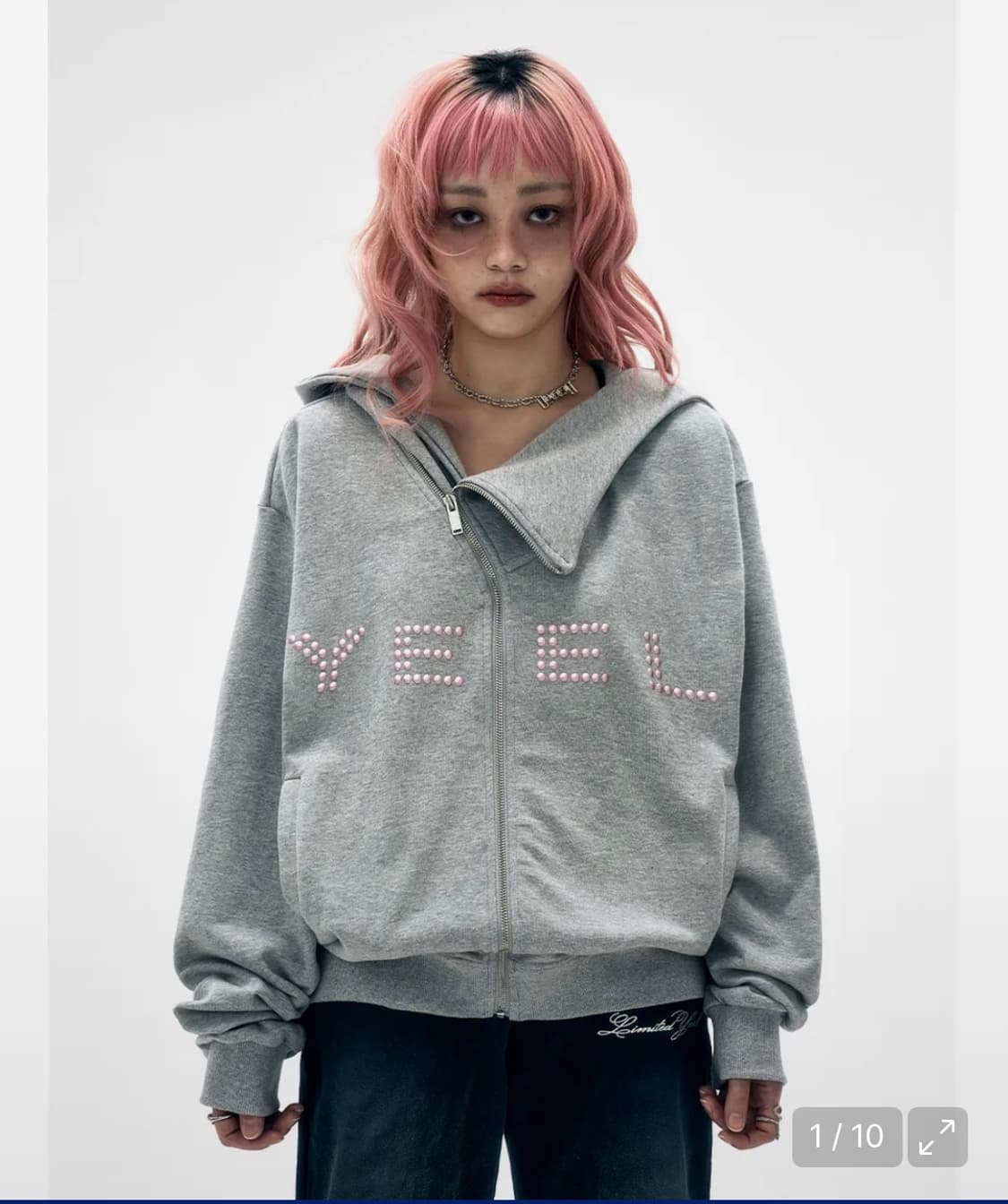 YEEL STUDDED Y ZIP-UP HOODIE GREY 상품이미지1
